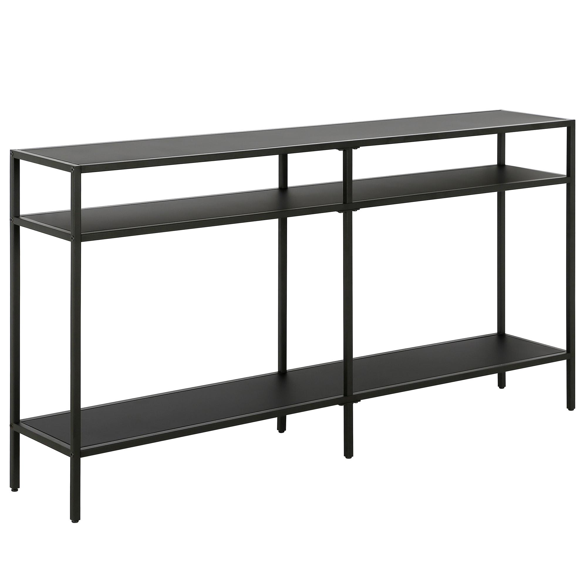 55" Black Bronze Console Table with Metal Shelves - Henn&Hart