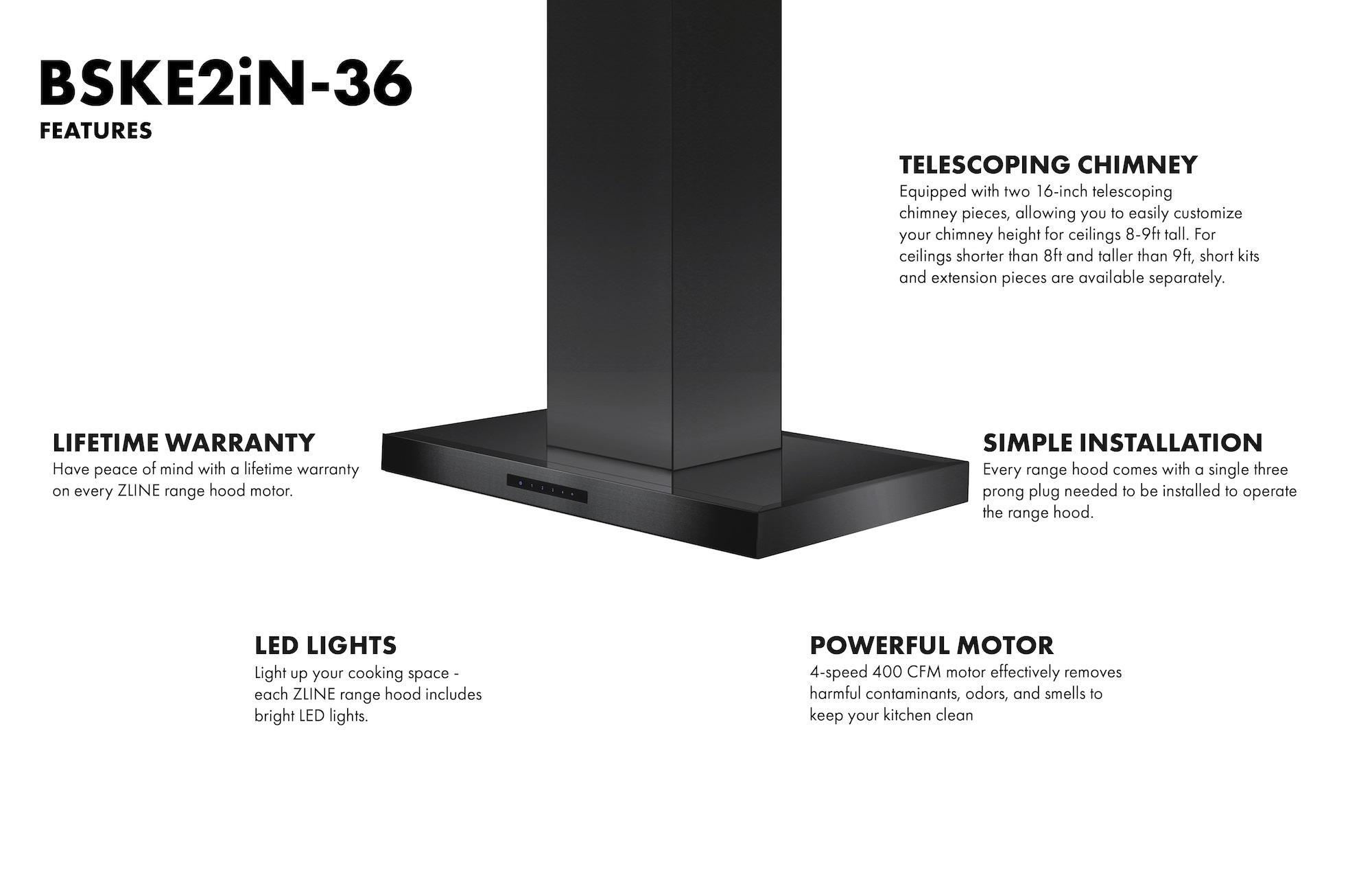 ZLINE ZLINE 36 in. Convertible Vent Isl& Mount Range Hood in Stainless Steel (KE2i-36) BSKE2iN-36