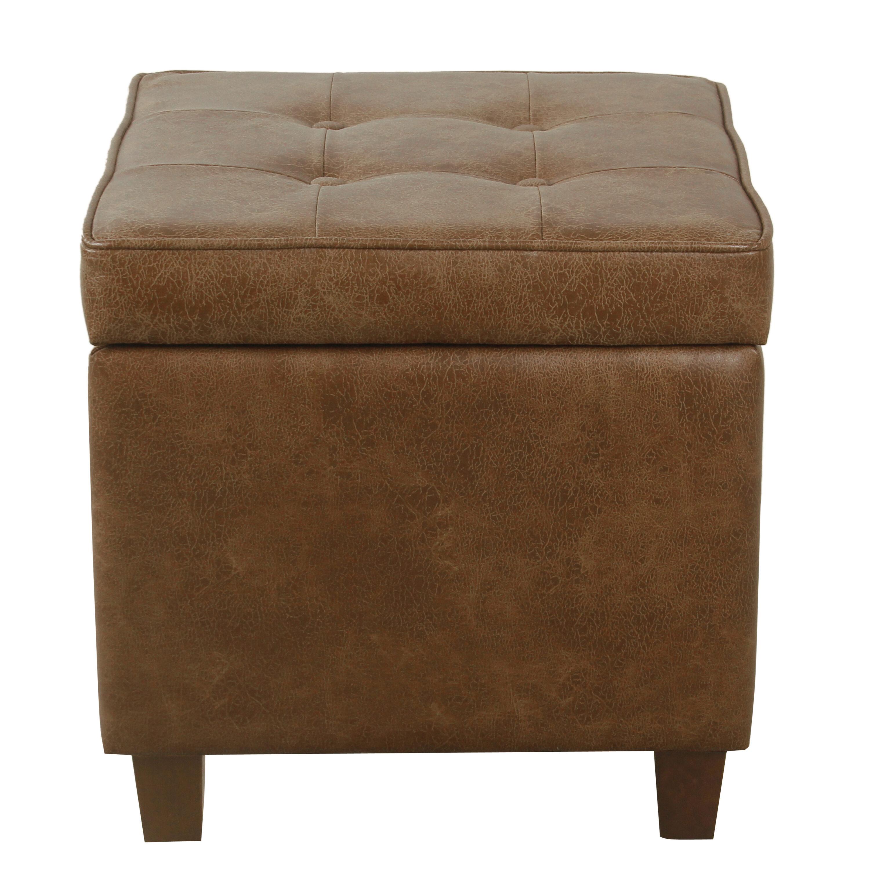 Square Tufted Faux Leather Storage Ottoman Brown - HomePop