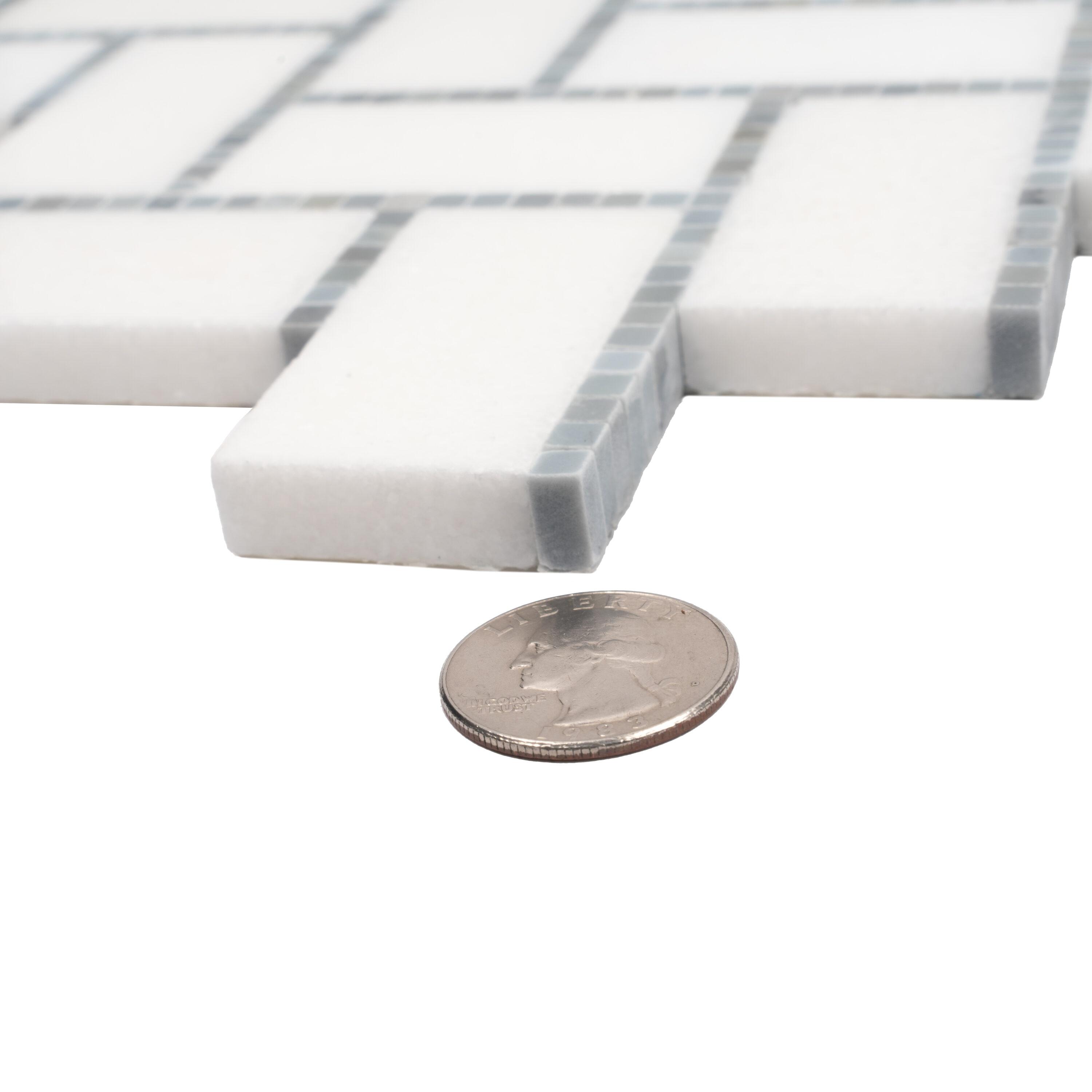 5 pack White and Gray 9.8 in. x 10.8 in. Polished Herringbone Marble Mosaic Floor and Wall Tile (3.68 sq. ft./Case)