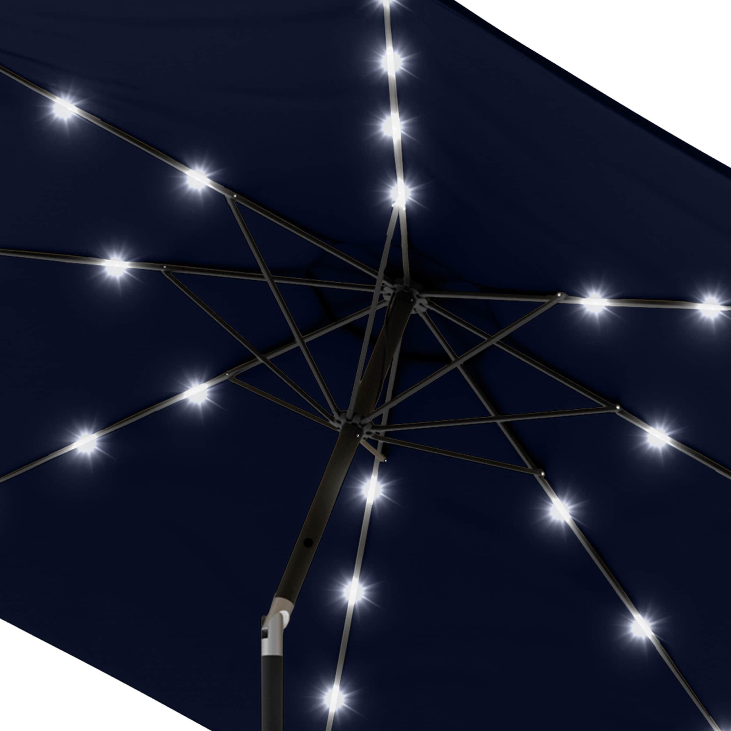 Pure Garden 10' Octagon Outdoor Patio Market Umbrella with Lights: UV Protection, Solar LED, Crank Handle, Push-Button Tilt