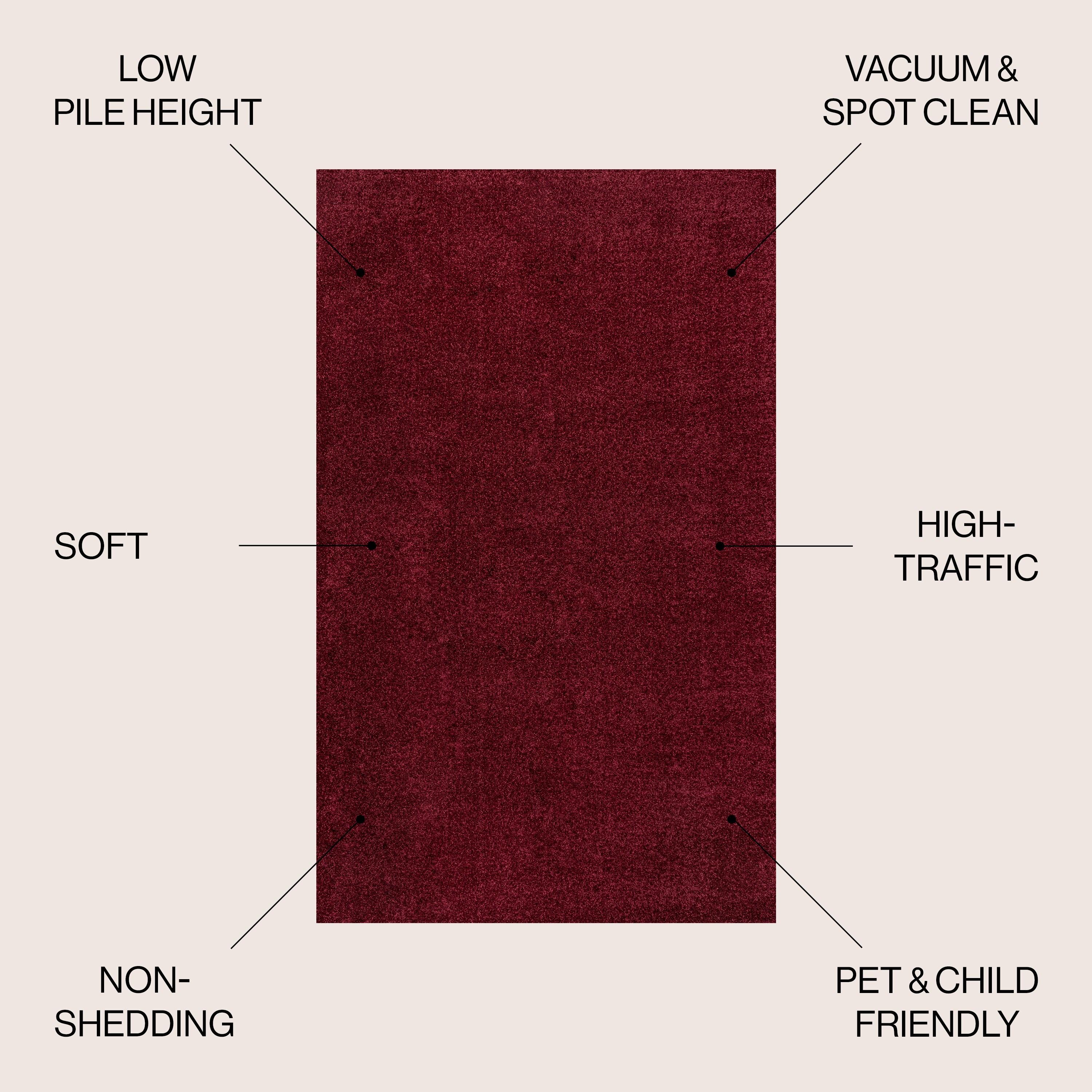 5'x8' Haze Solid Low-Pile, Dark Red - JONATHAN Y
