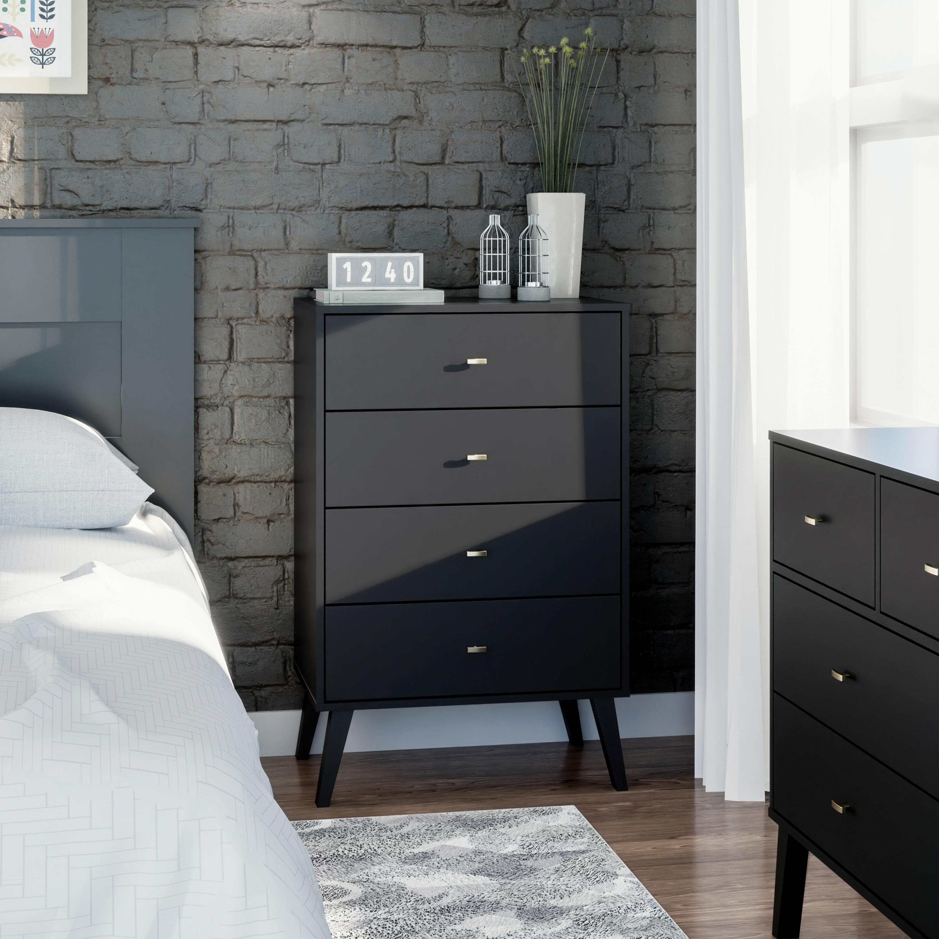 Prepac Milo Mid Century Modern 4-Drawer Vertical Chest, Black