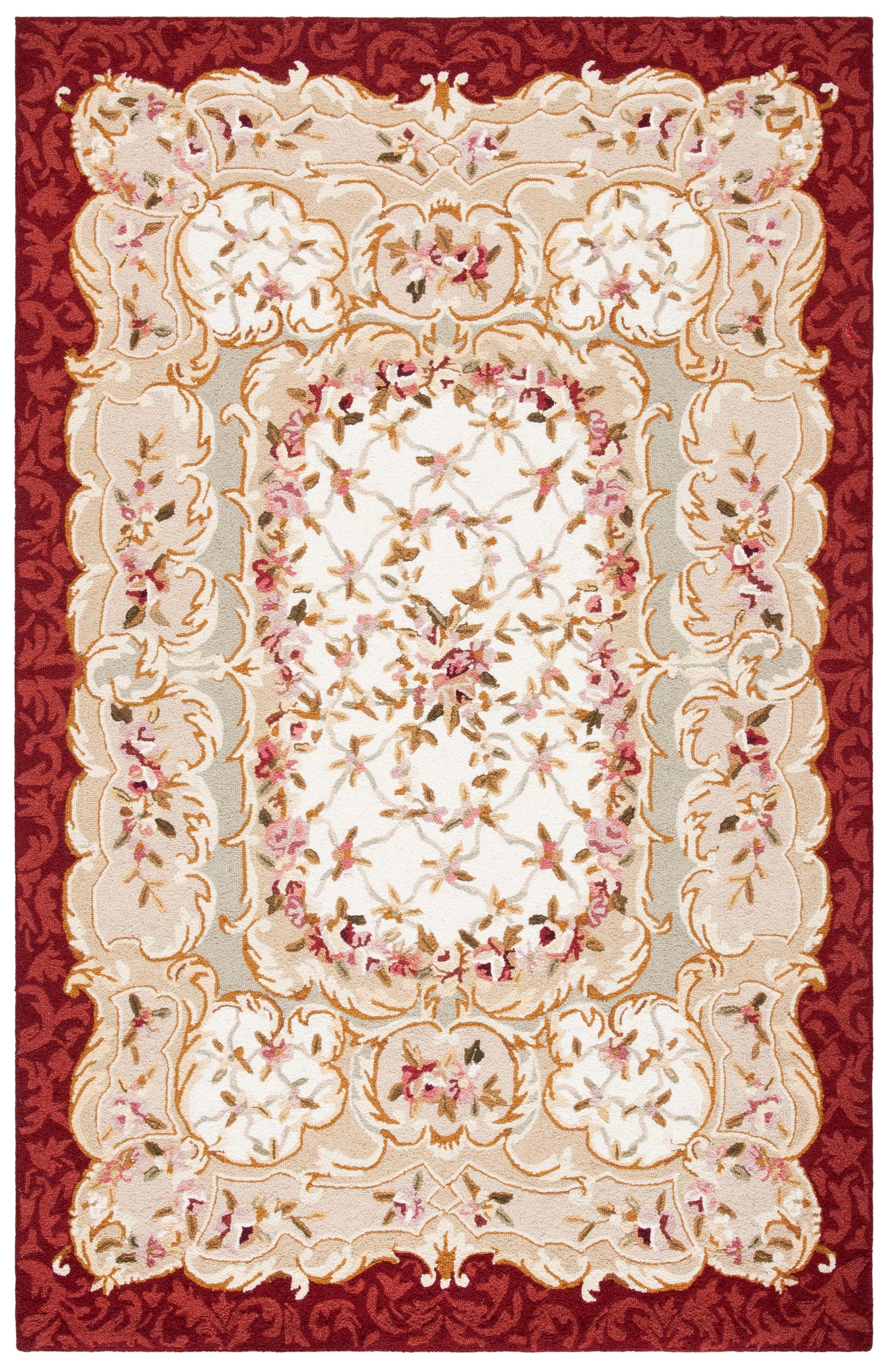 SAFAVIEH Chelsea Collection Runner Rug - 2'6" x 8', Ivory & Burgundy, Hand-Hooked French Country Wool, Ideal for High Traffic Areas in Living Room, Bedroom (HK73A)