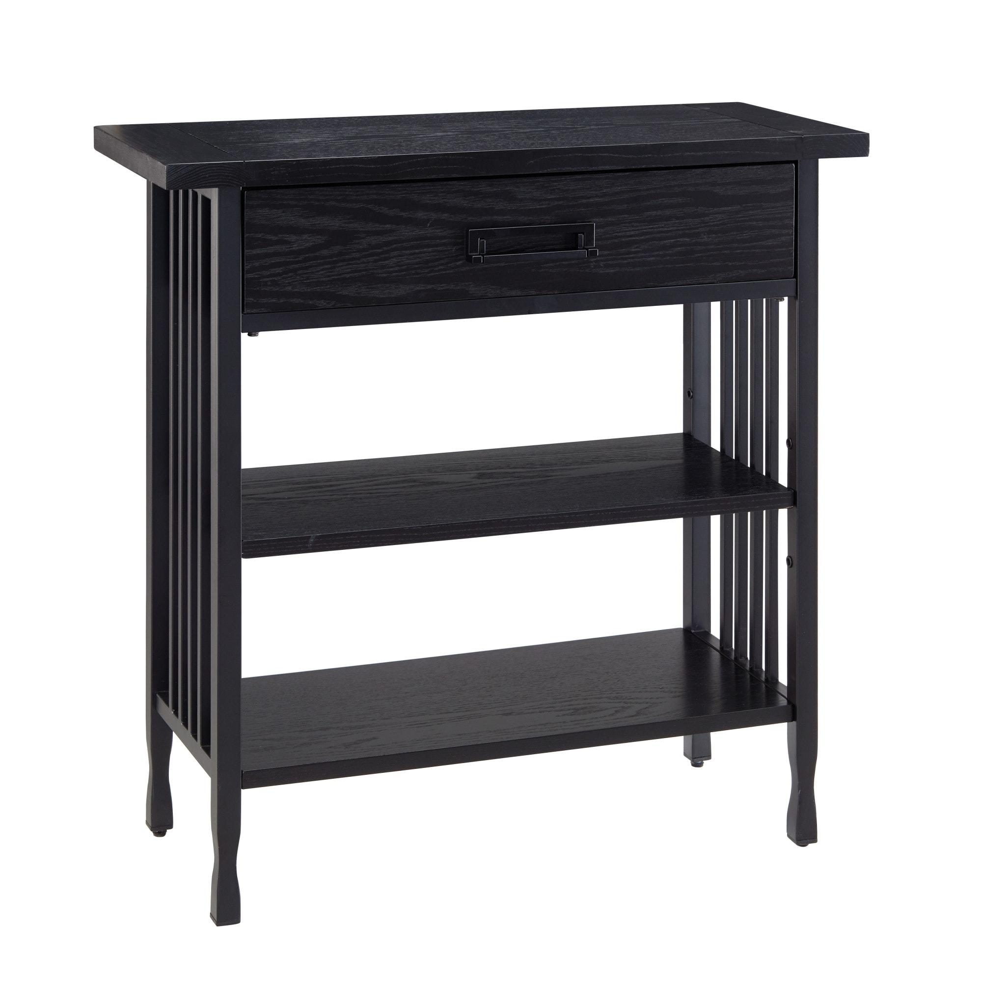 Leick Home 11261-BK Ironcraft Rustic Foyer Bookcase with Drawer Storage in Black Wash