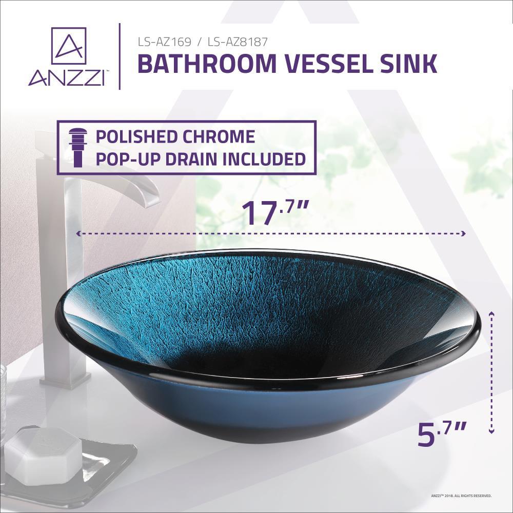 ANZZI Tara 17.7'' Blue/Black Tempered Glass Circular Bathroom Sink