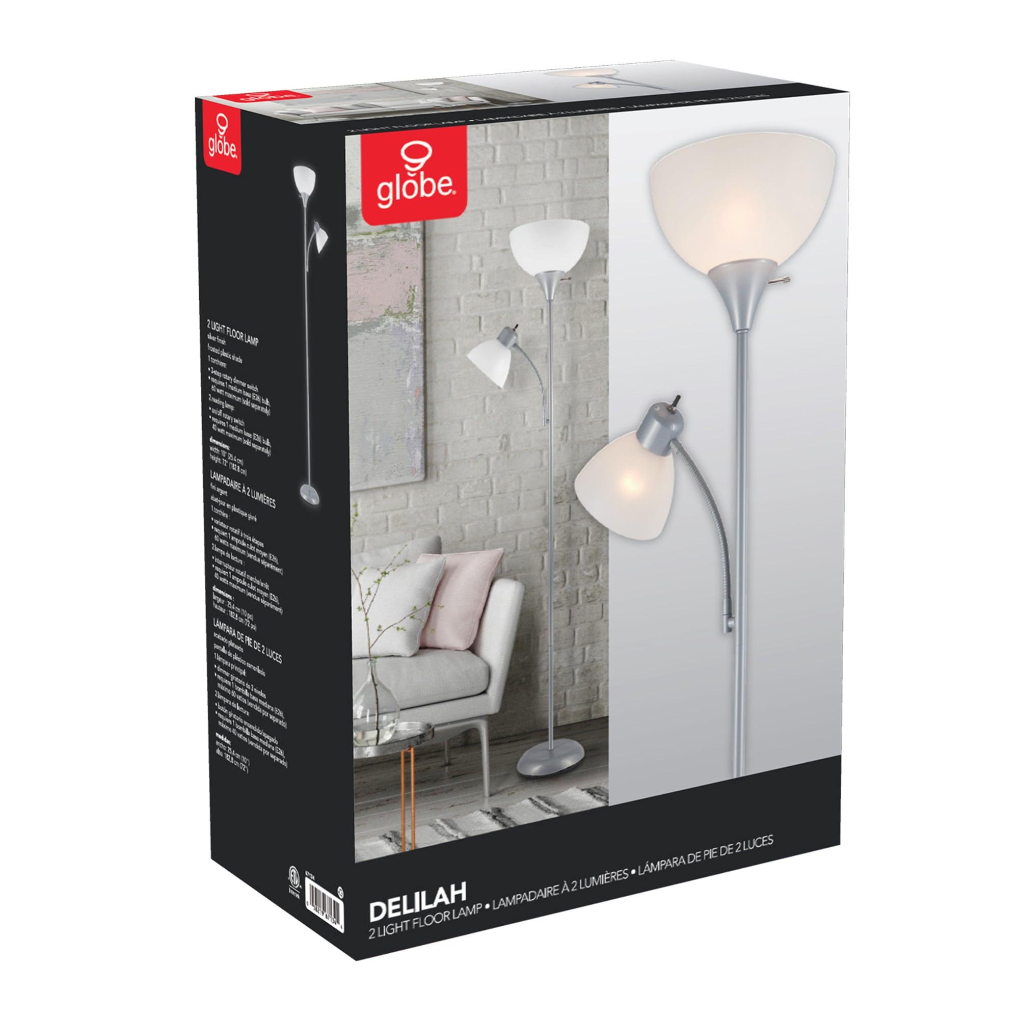 Globe Electric Delilah 72" Silver Torchiere Floor Lamp with Reading Light