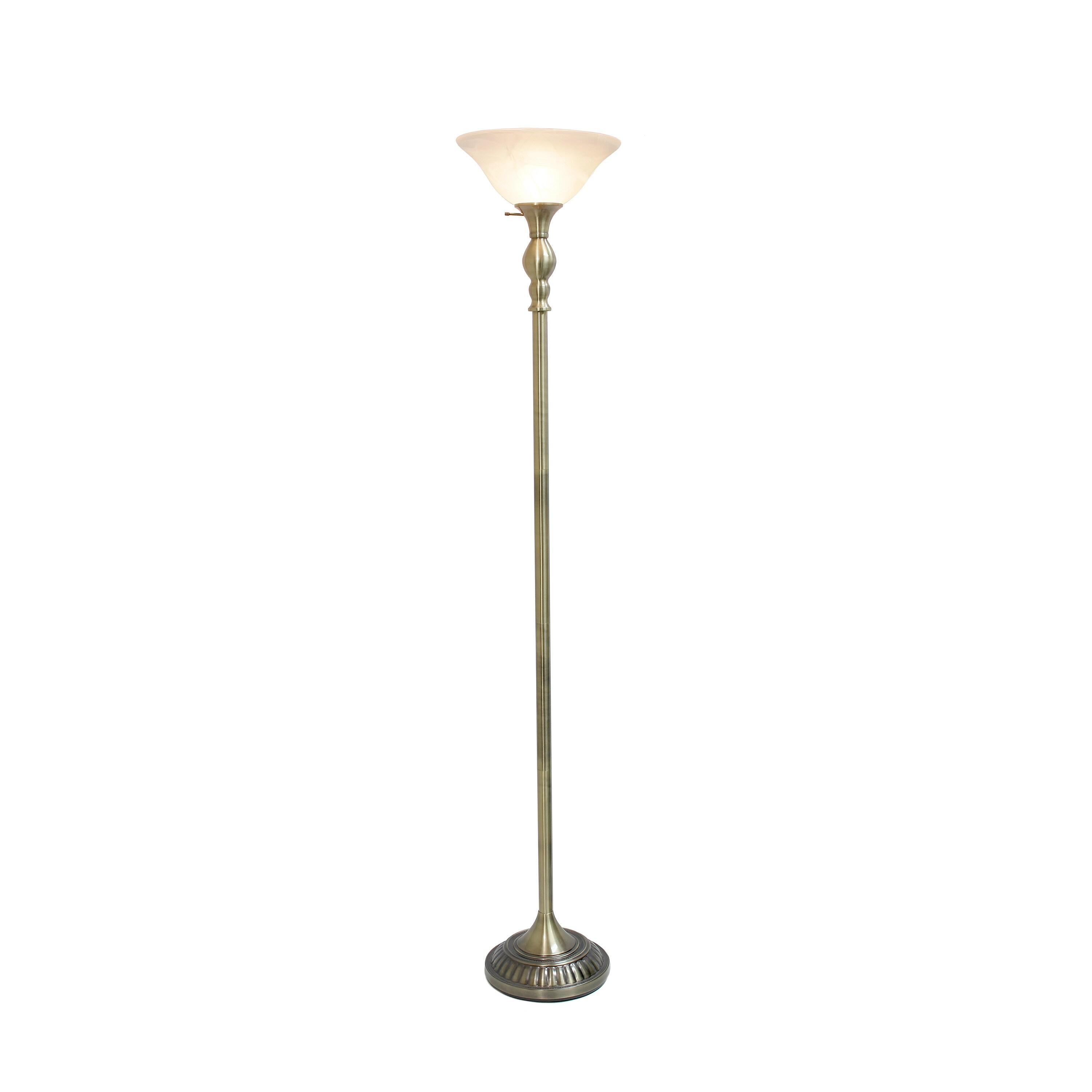 1-Light Classic Torchiere Floor Lamp with Marbleized Glass Shade Antique Brass - Lalia Home: UL Listed, Metal Base, Rotary Switch