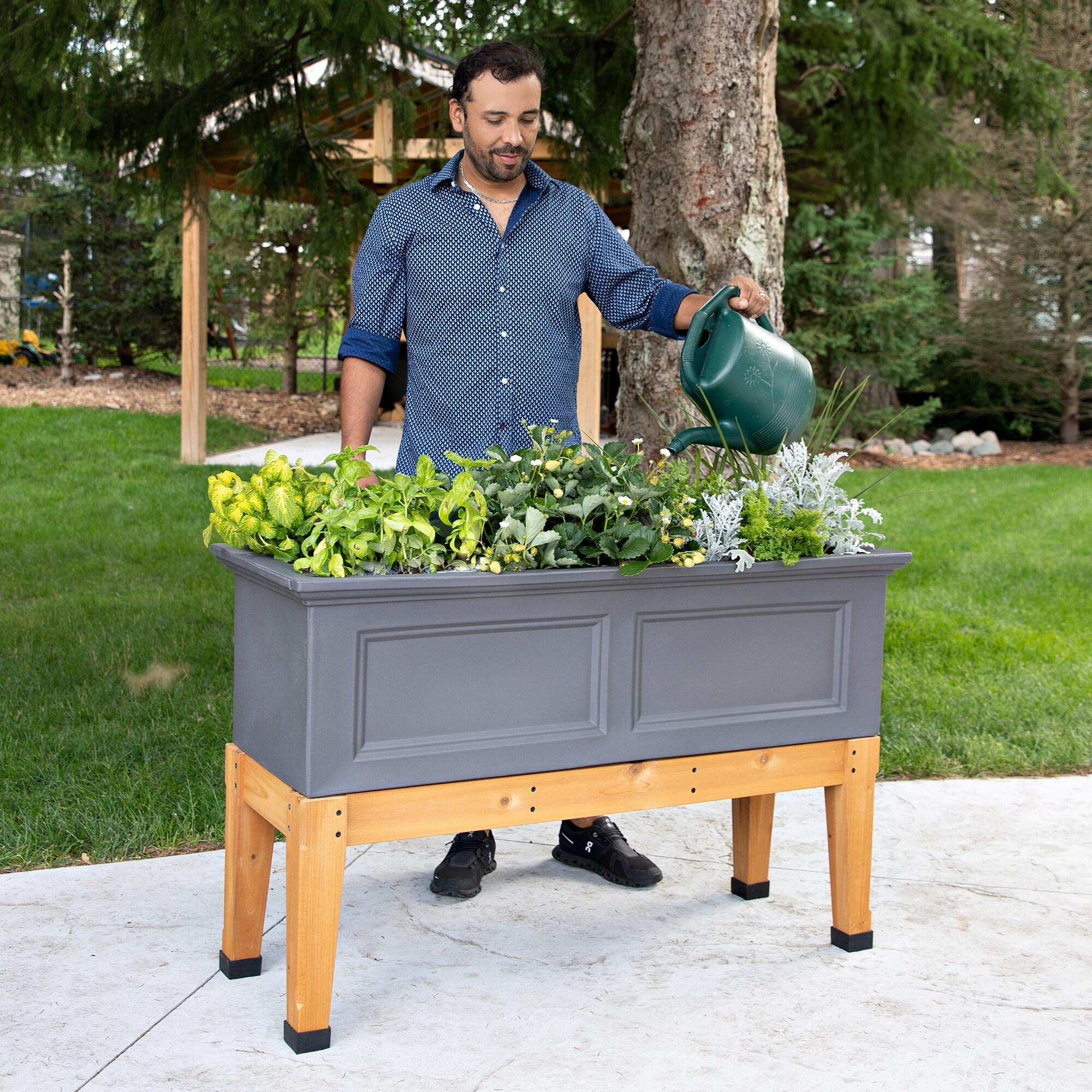 Graphite Grey Polyethylene Elevated Garden Bed with Water Reservoir