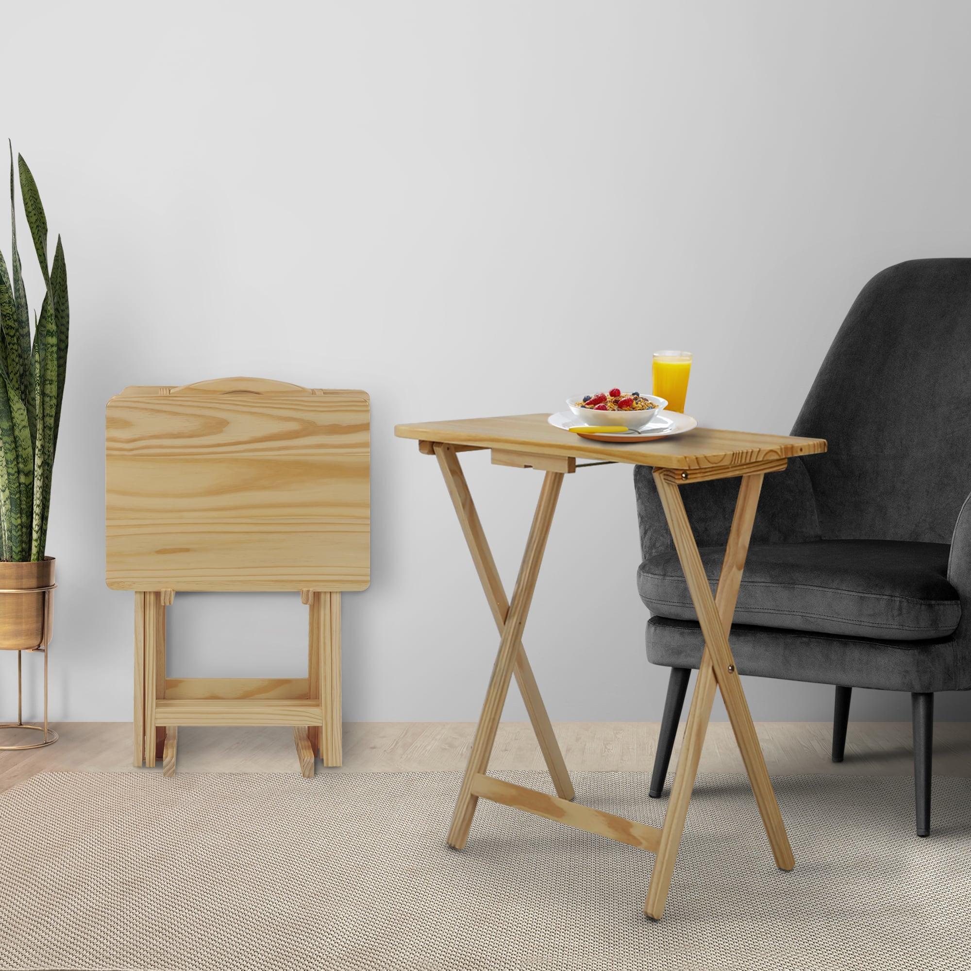5 Piece TV Tray Table Set in Natural (4 Trays, 1 Stand)