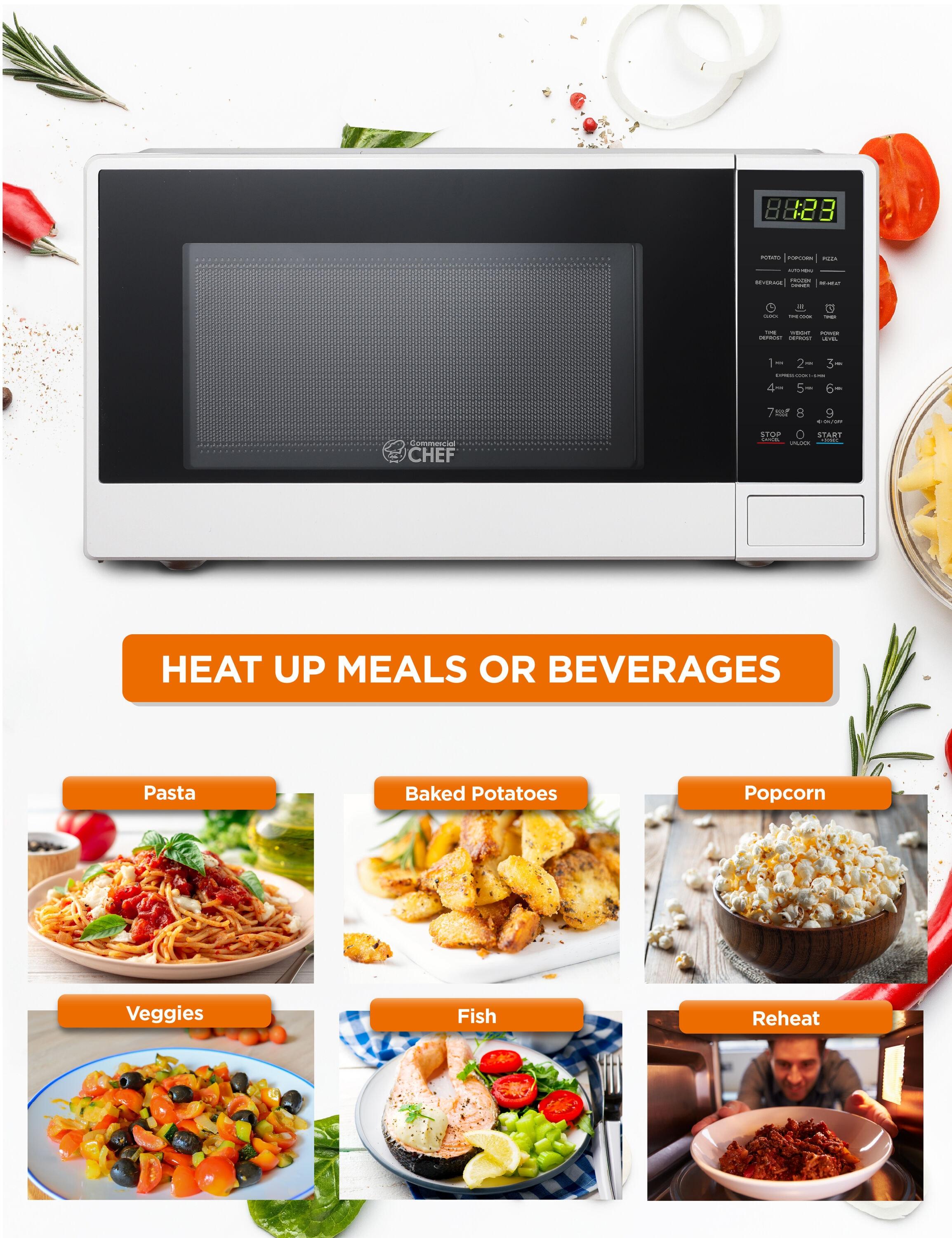 COMMERCIAL CHEF 1.1 Cu Ft Microwave with 10 Power Levels, Small Microwave with Push Button