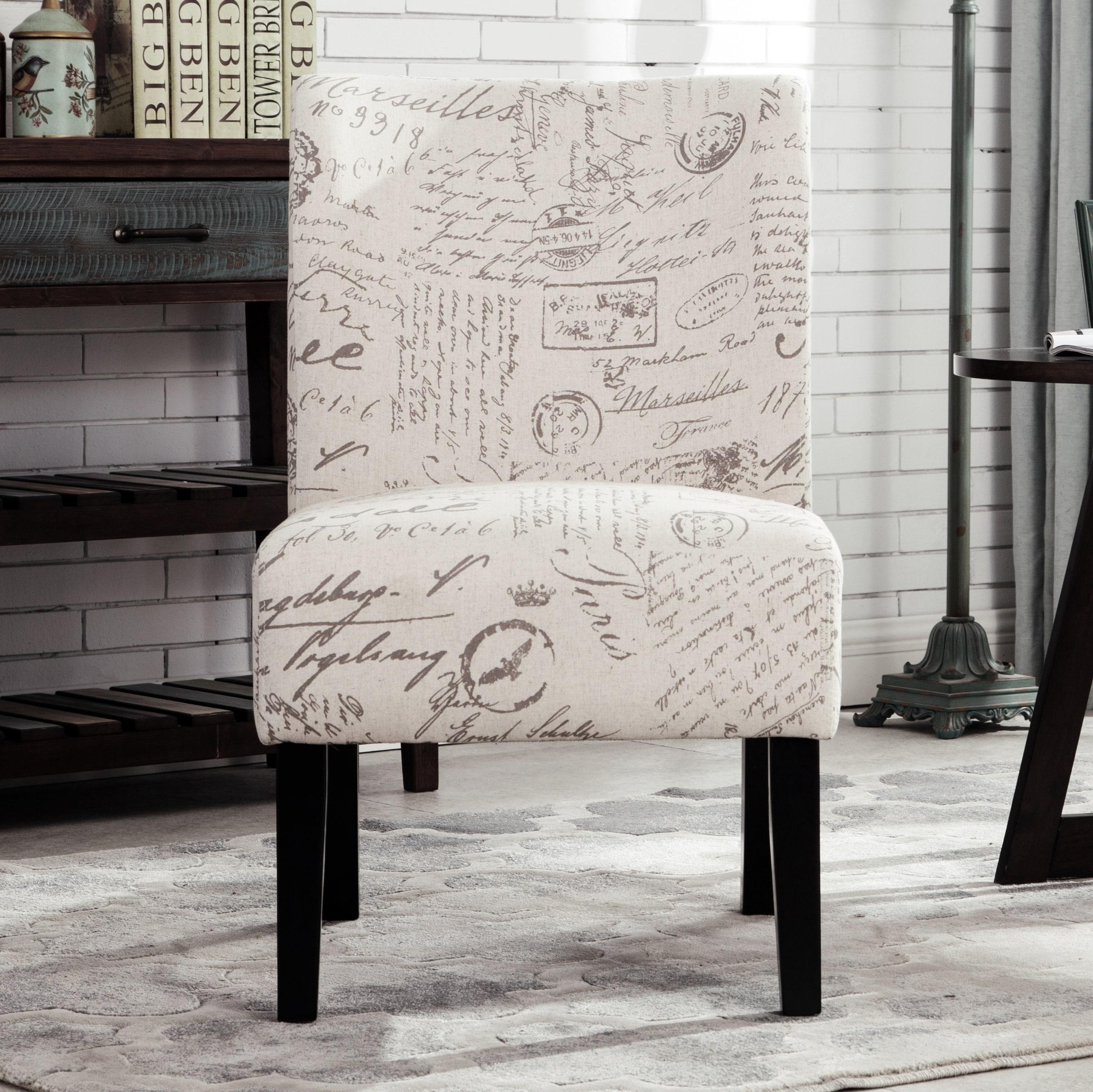 Roundhill Furniture Capa Fabric Armless Contemporary Accent Chair Script Print