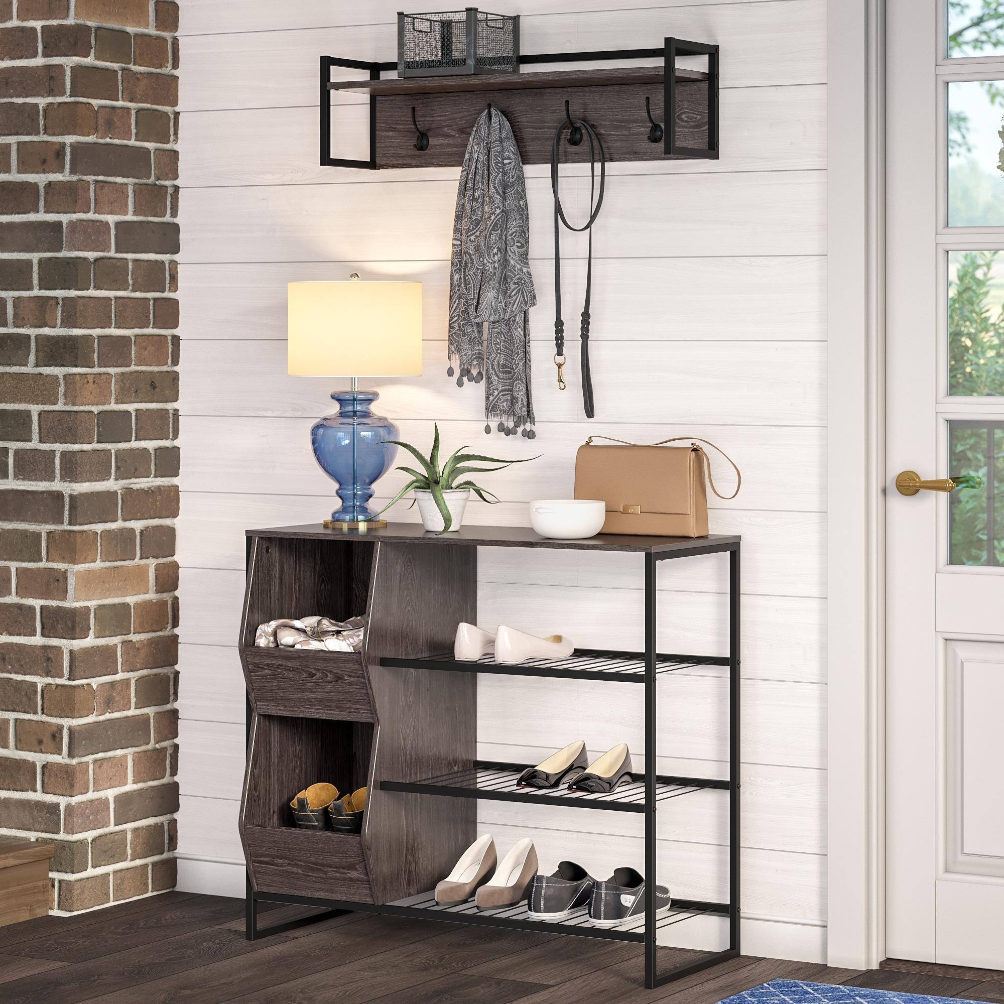 Afton Entryway Shoe Storage Organizer with 3 Shoe Racks and 2 Shoe Organizer Boxes Weathered Woodgrain - RiverRidge Home