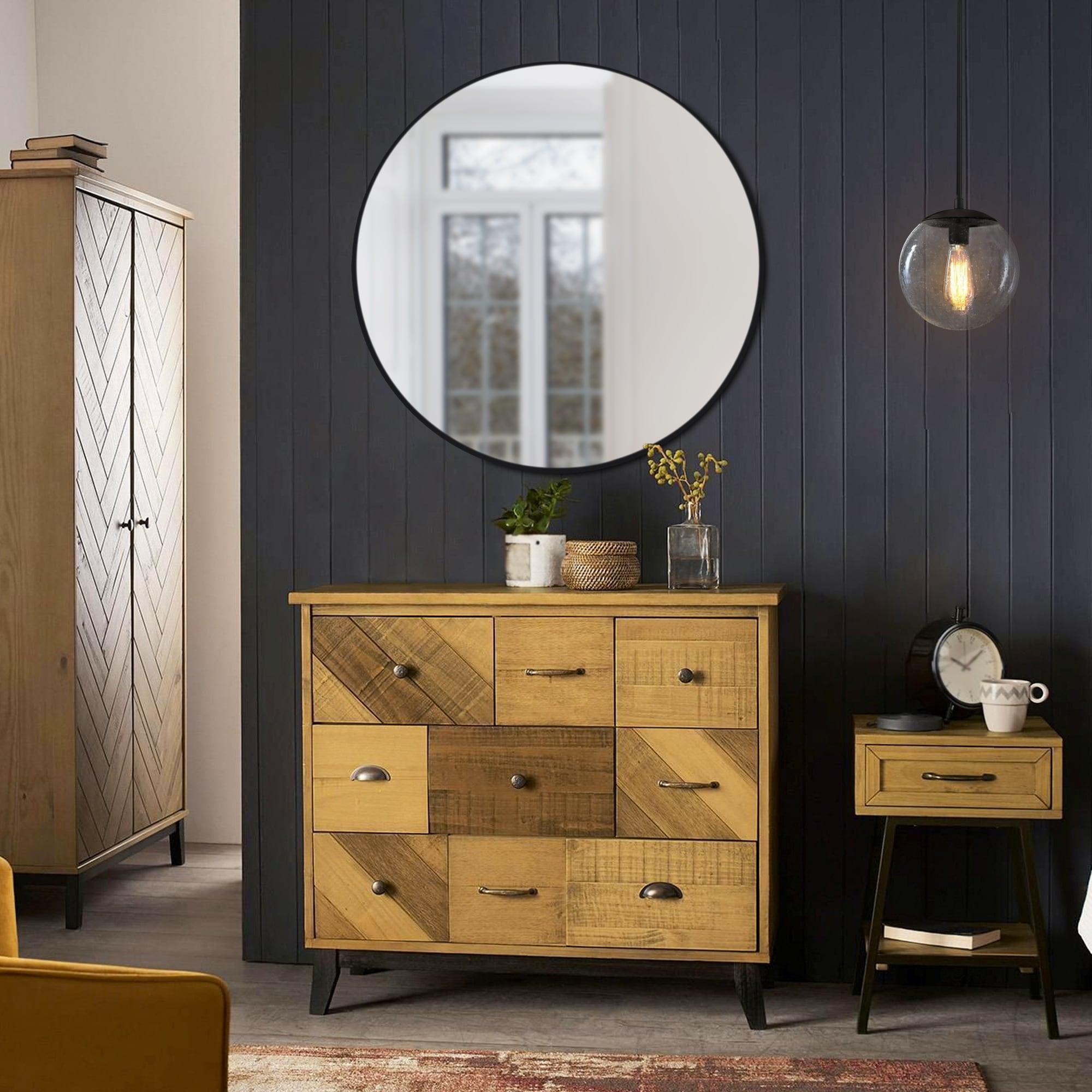 23.5 in. W x 23.5 in. H Metal Framed Flushmount Round Decorative Accent Bathroom Vanity Mirror with Black Frame