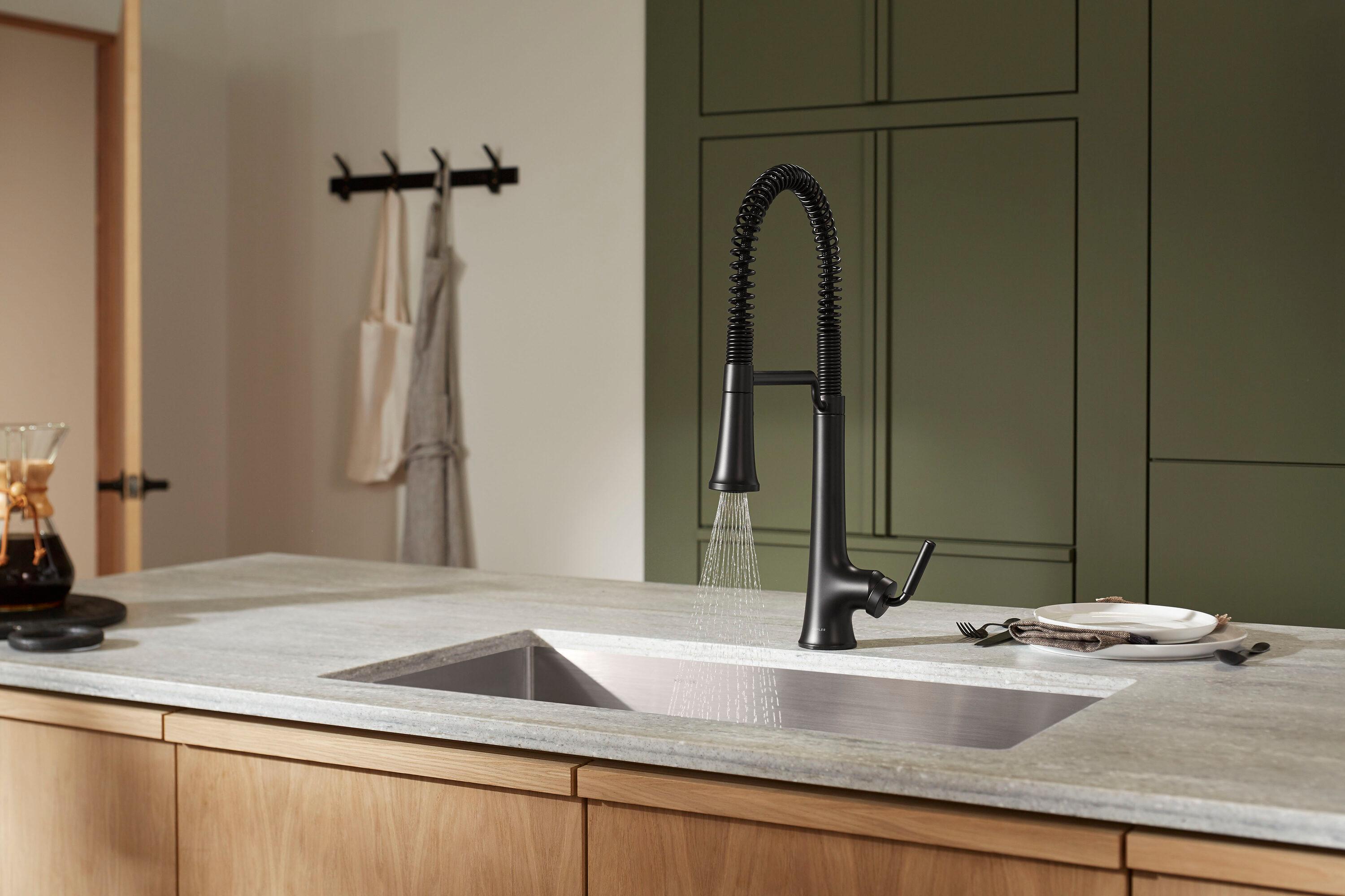 Kohler Tone Single Handle Semi-Professional Pre-Rinse Kitchen Sink Faucet with Three-Function Pull Down Sprayer