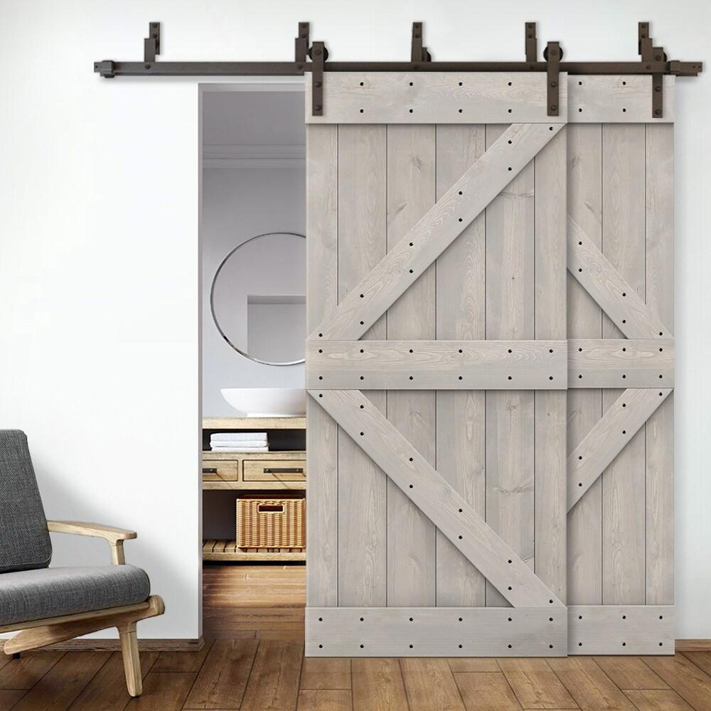 Calhome 84'' Solid Wood Paneled Painted with Installation Hardware Kit Barn Door