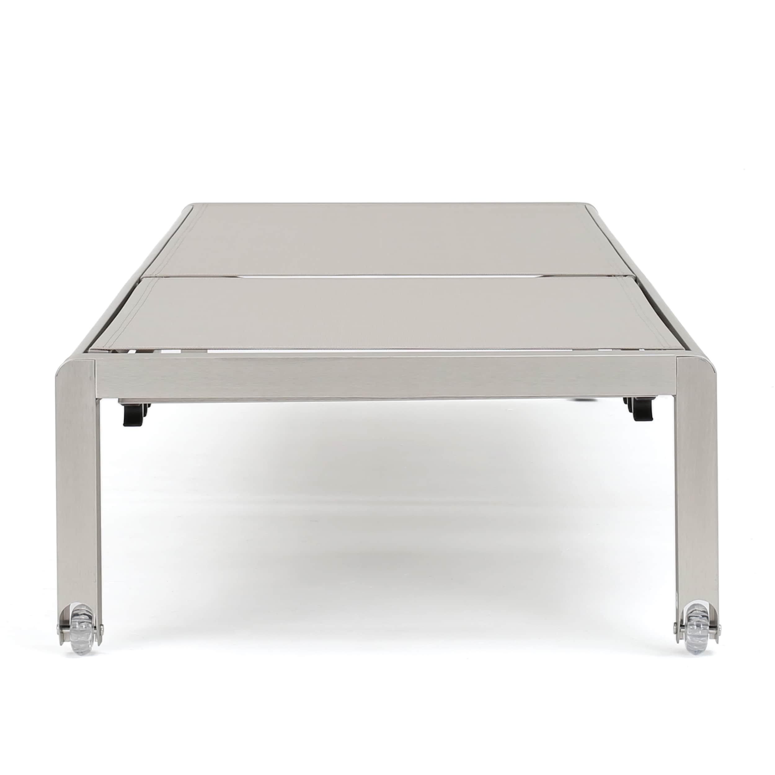 GDFStudio Cape Coral Outdoor Mesh and Aluminum Armless Adjustable Chaise Lounges (Set of 4), Gray/Siver