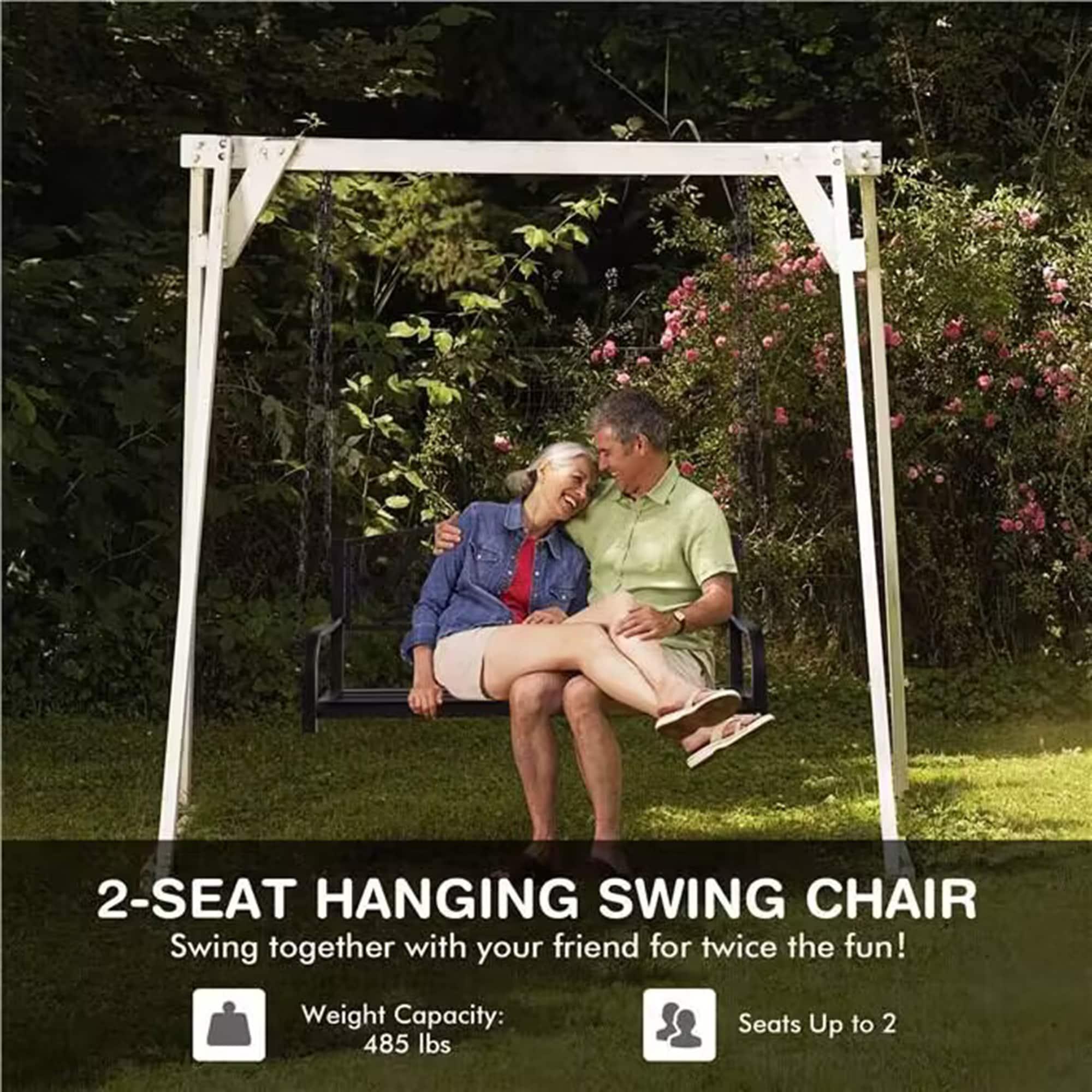 Resenkos Porch Swing, 2-Person Outdoor Porch Metal Hanging Swing Chair with Sturdy Chains-Brown, Hanging Outdoor Porch Swings for Garden, Backyard