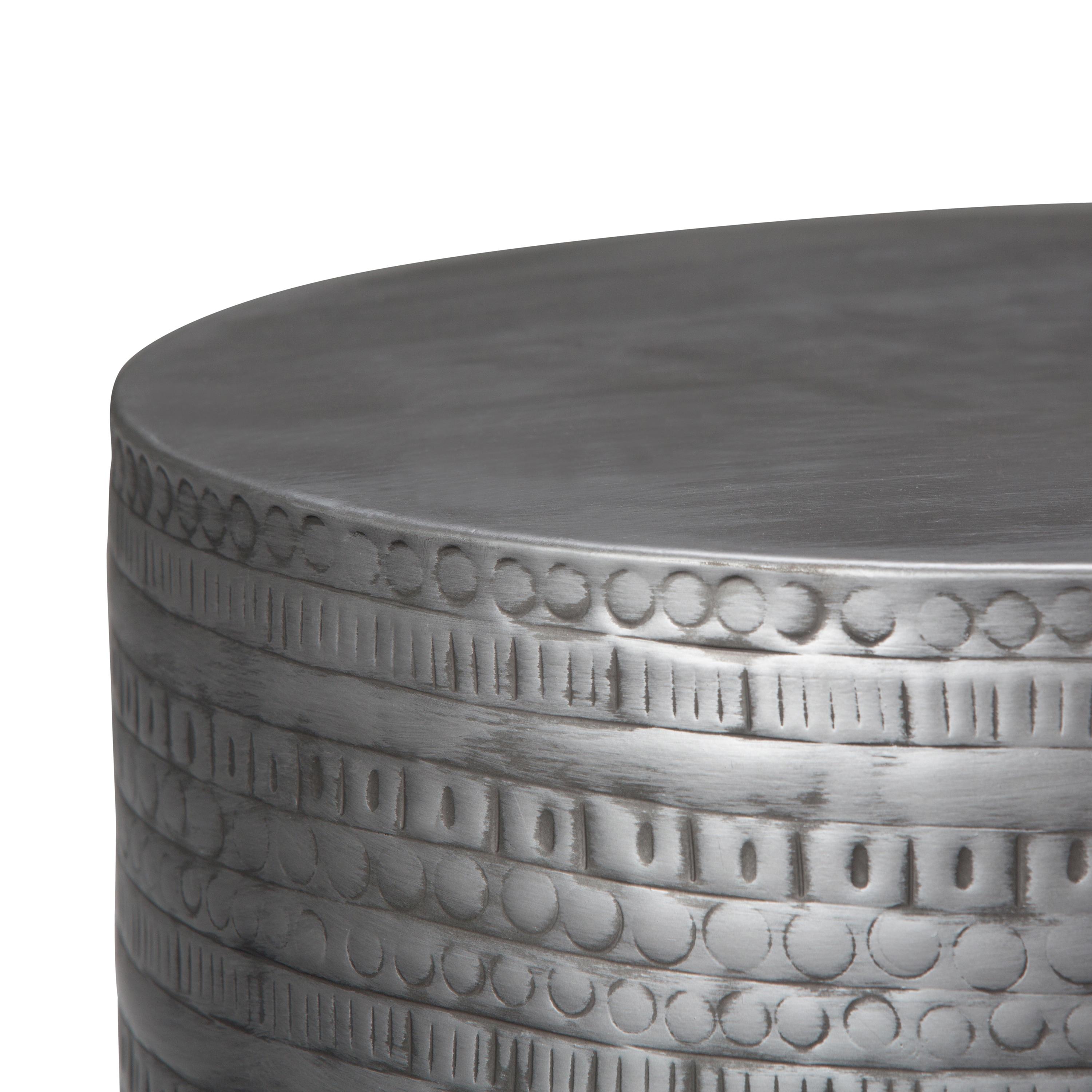 Simpli Home 15"W Metal Boho End Table with Drum Design and Textured Finish, Assembled