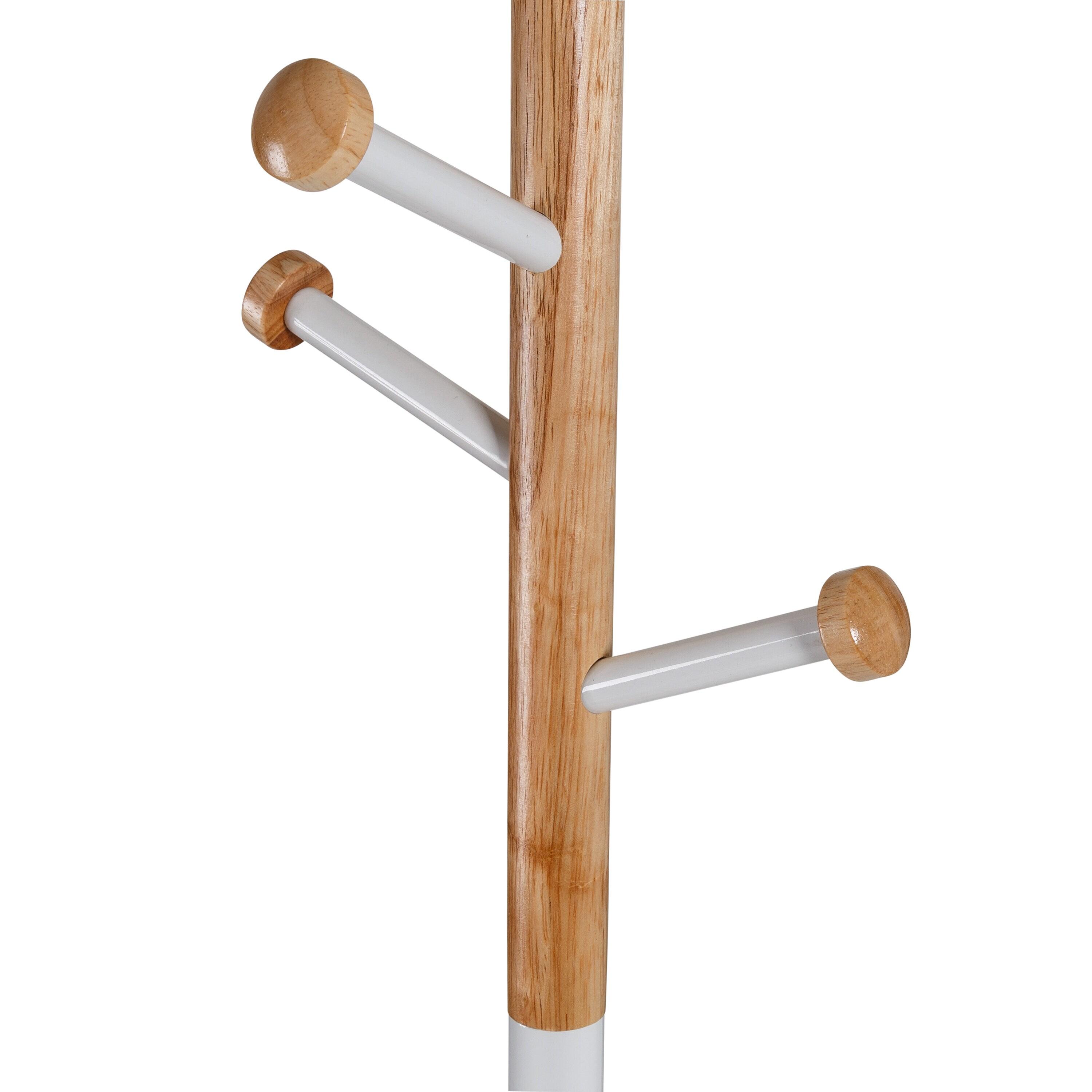 Honey-Can-Do Freestanding Steel Coat Rack with 6 Wood Hooks, White/Natural