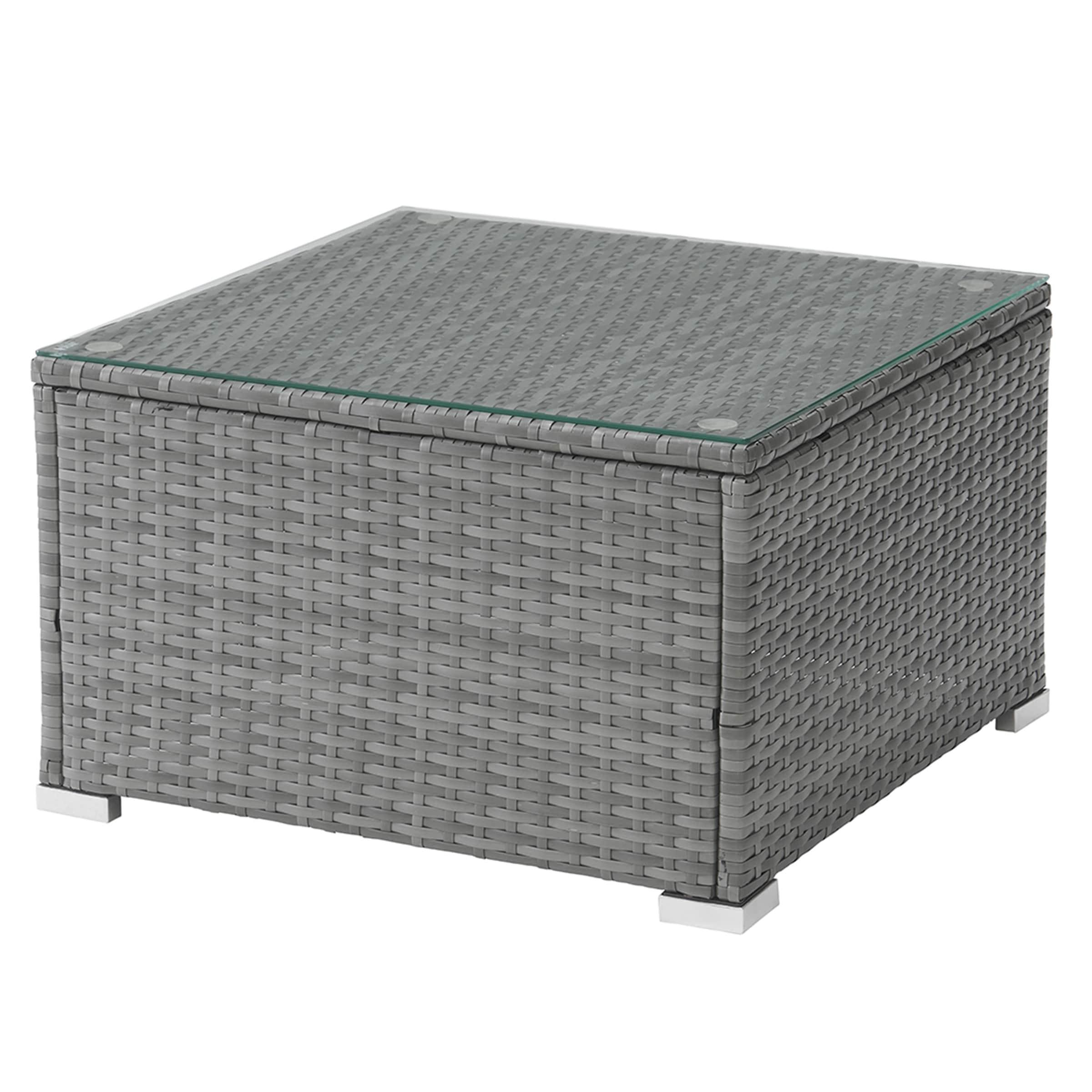 Patio Furniture Set – 3-Piece Rattan Outdoor Sofa, Ottoman, and Table Combo for Deck, Pool, Sunroom or Backyard Furniture by Lavish Home (Gray/Blue)