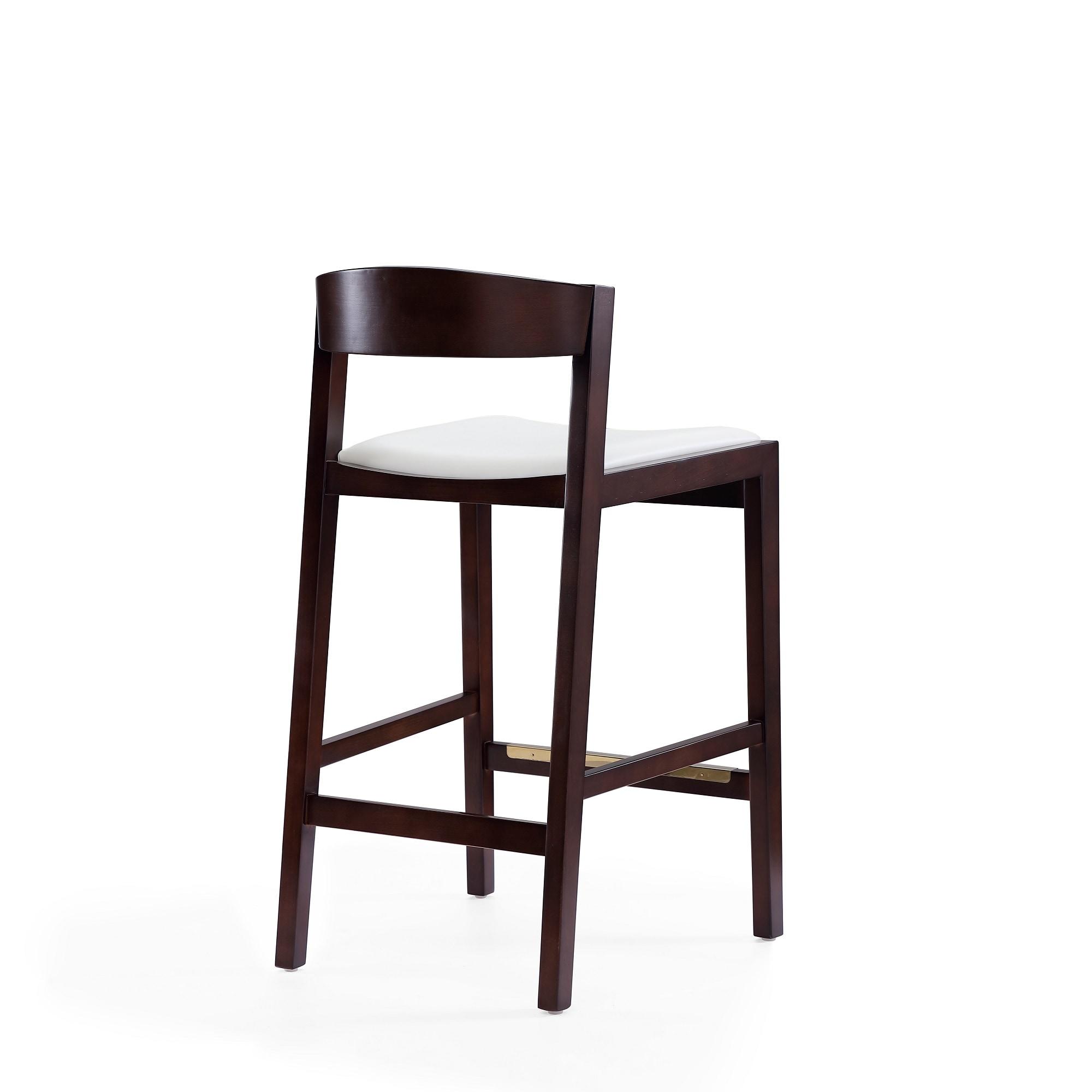 Klismos 36.75 in. Ivory and Dark Walnut Beech Wood Counter Height Bar Stool