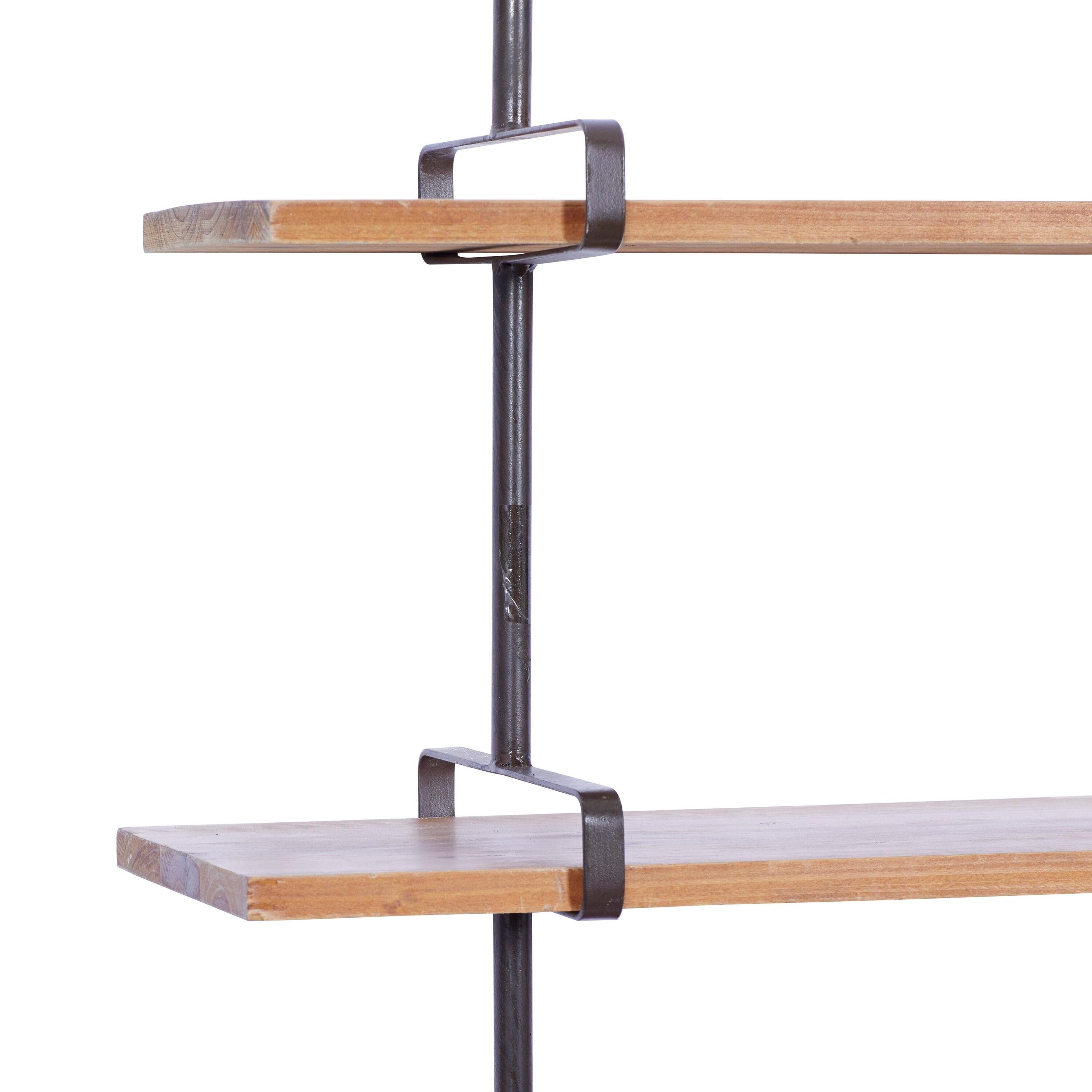 Wood 3 Level Wall Shelf with Black Metal Brackets