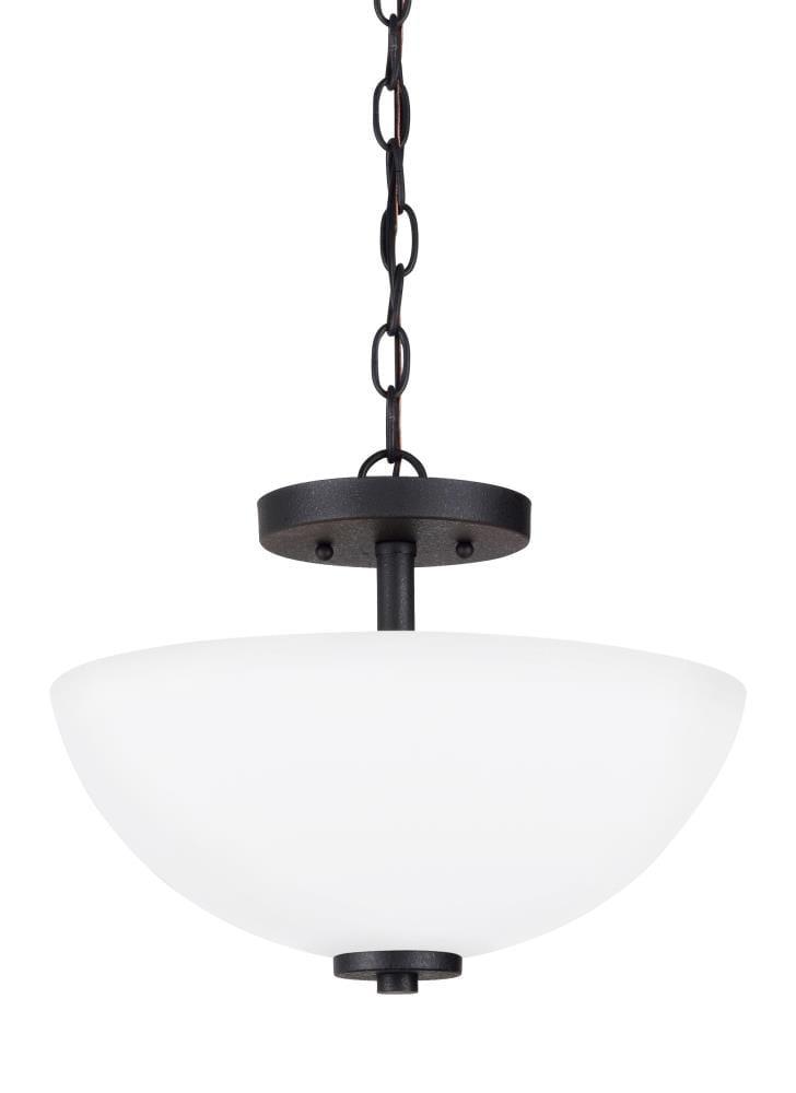 Midnight Black Glass Two-Light Semi-Flush Convertible Pendant