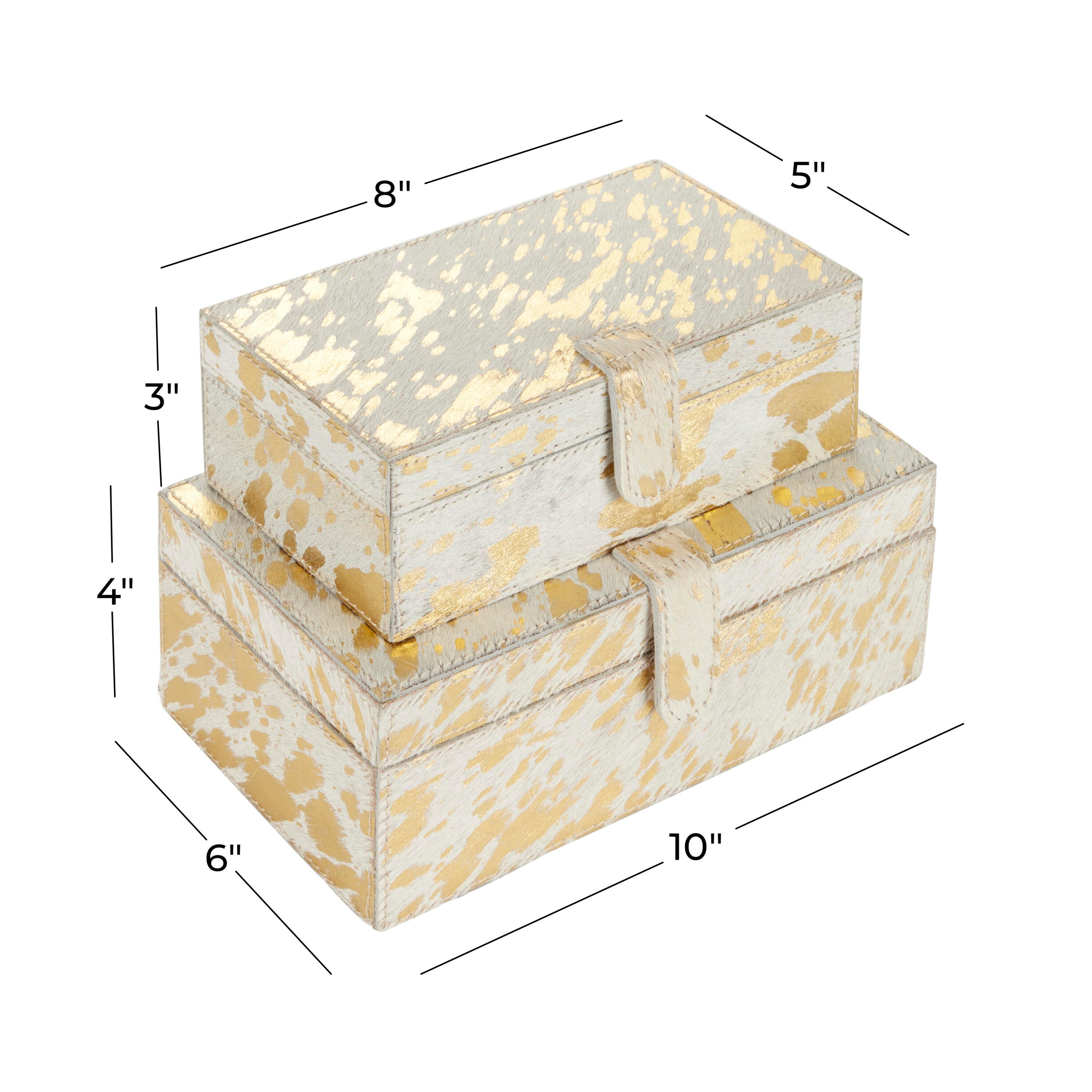 DecMode Handmade Gold Leather Decorative Box with Gold Foil Paint, 2 Count