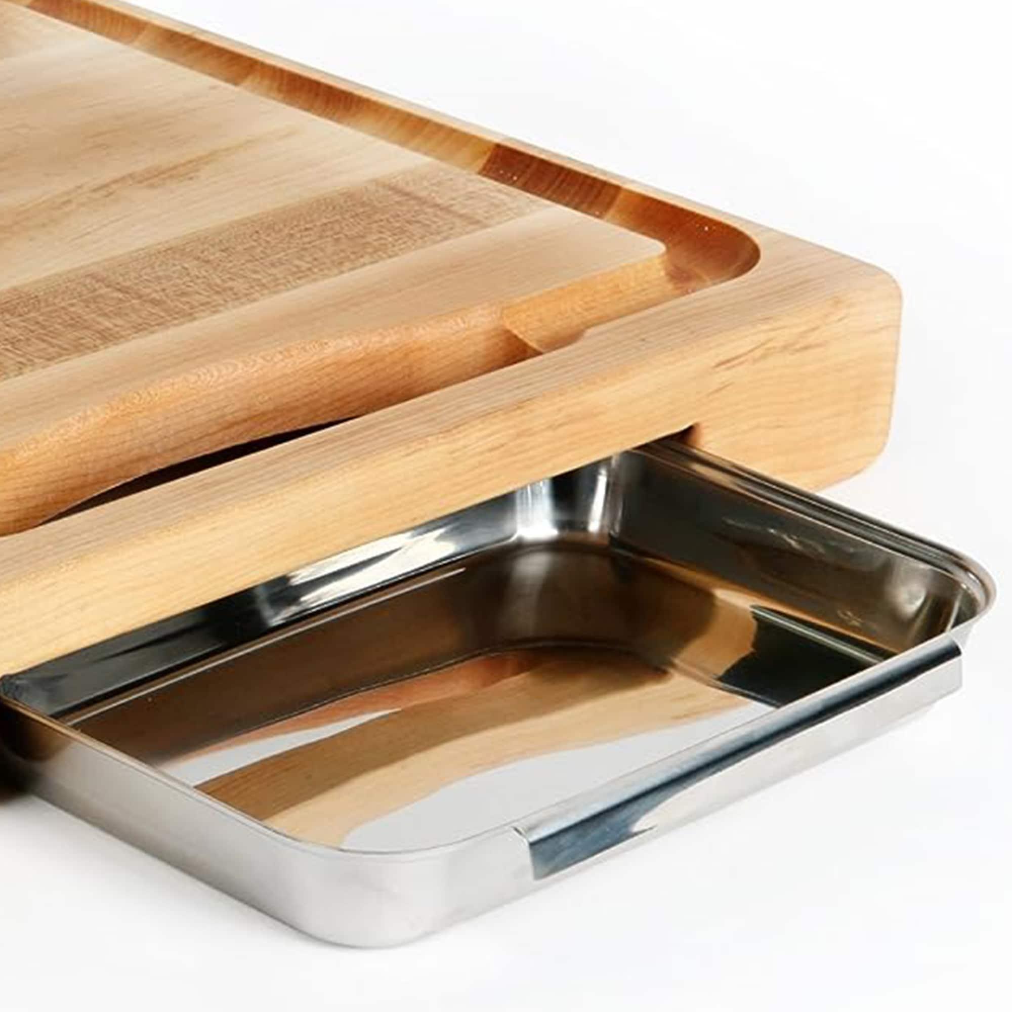John Boos Boos Block Newton Prep Master Reversible Wood Cutting Board with Juice Groove and Pan, 2.25-Inch Thickness, 15" x 14" x 2 1/4", Maple