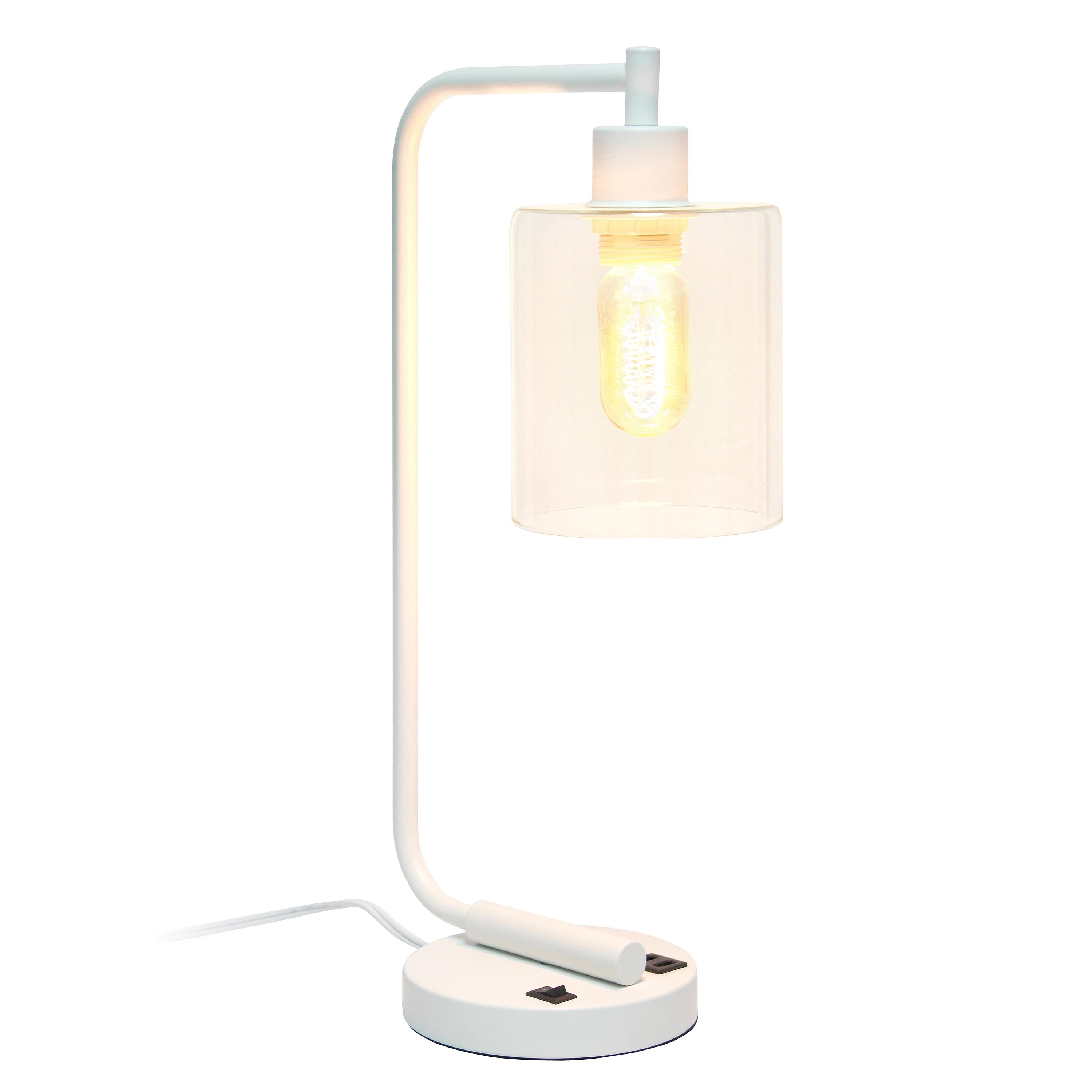 Modern Iron Desk Lamp with USB Port and Glass Shade White - Lalia Home: ETL Listed, No Assembly Required