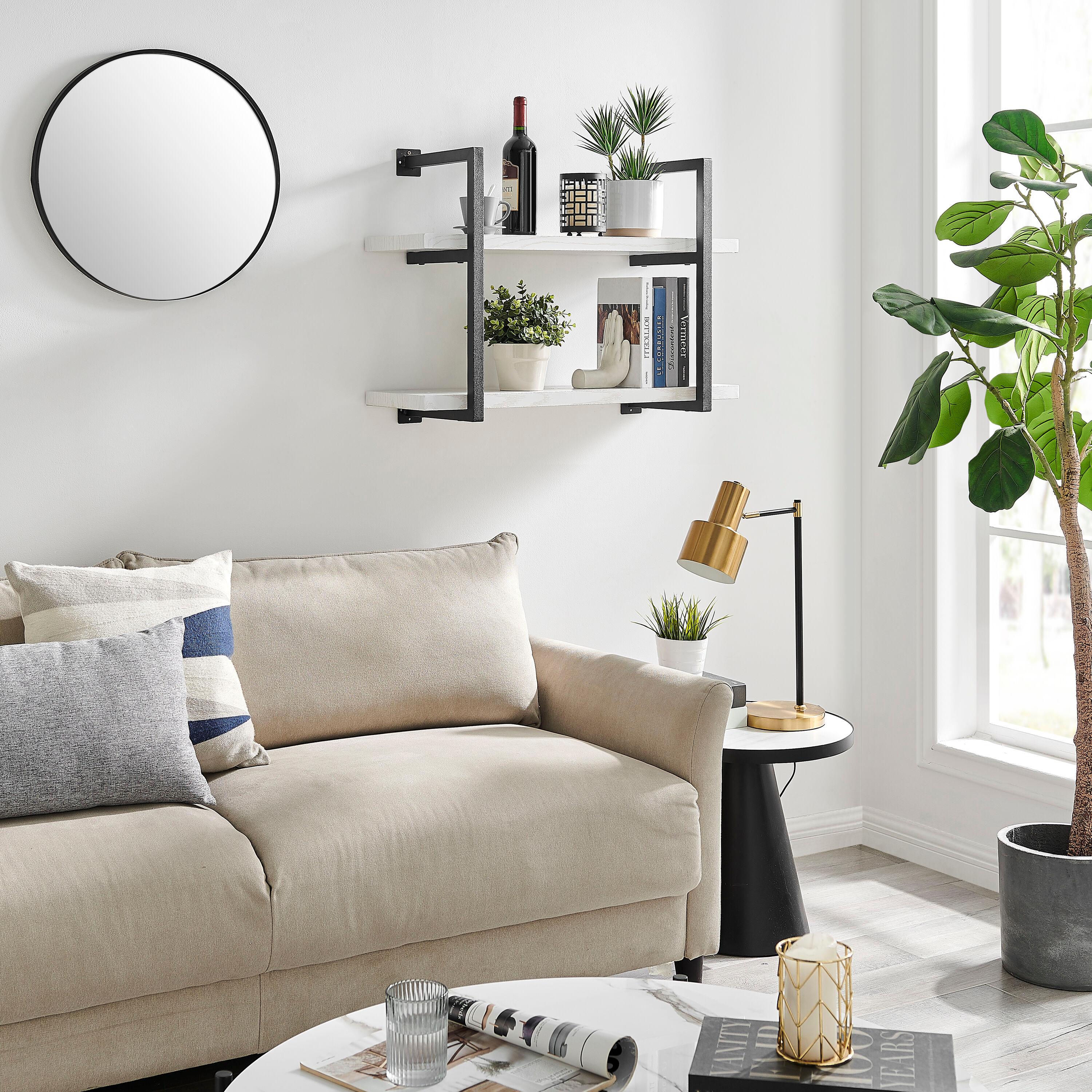 31.5" x 22.5" Modern 2 Tier Hanging Bracket Wall Shelve White Birch - Danya B.: Chic Storage, Metal MDF