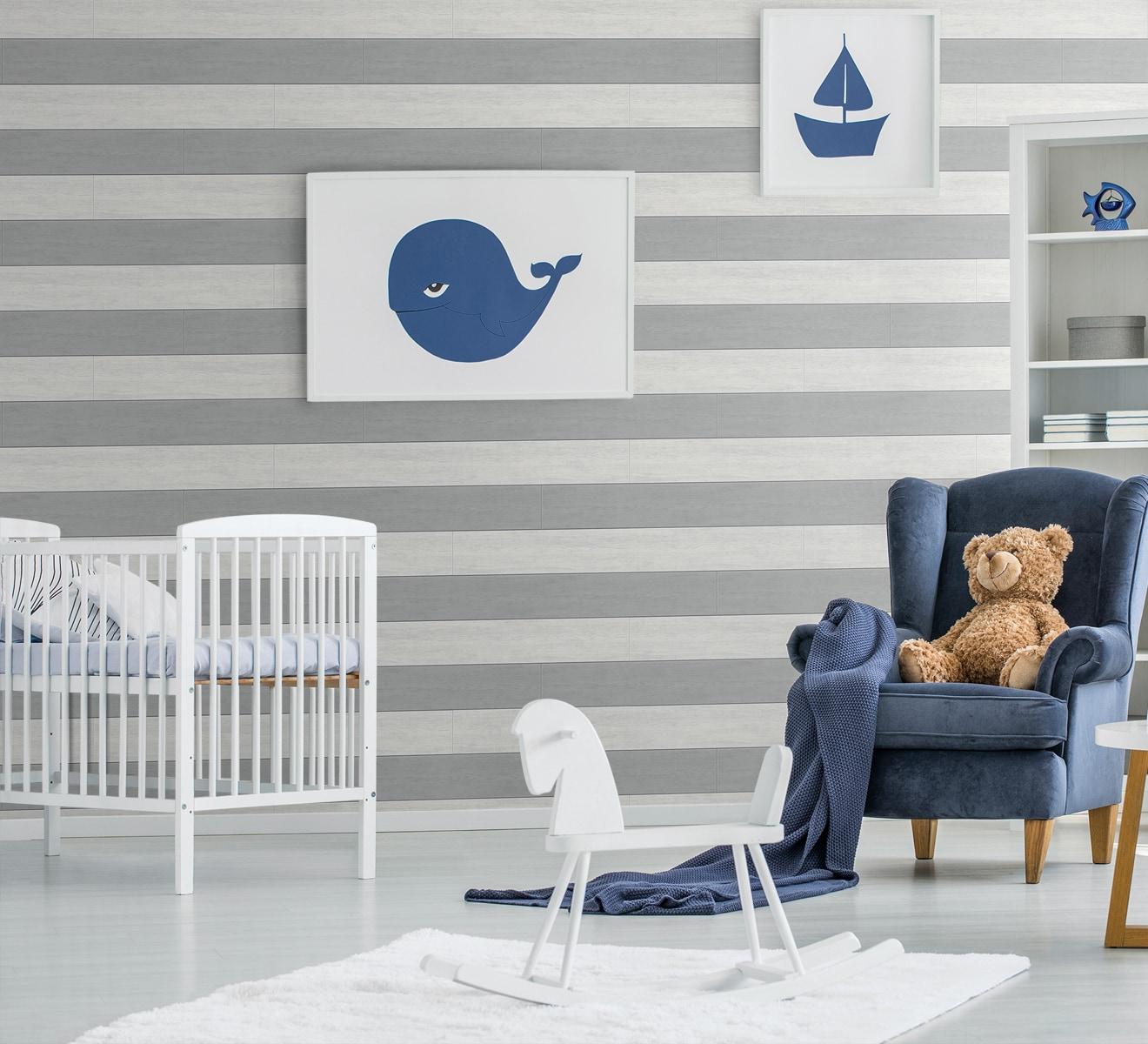 NextWall Argos Grey Two Toned Shiplap Peel and Stick Wallpaper