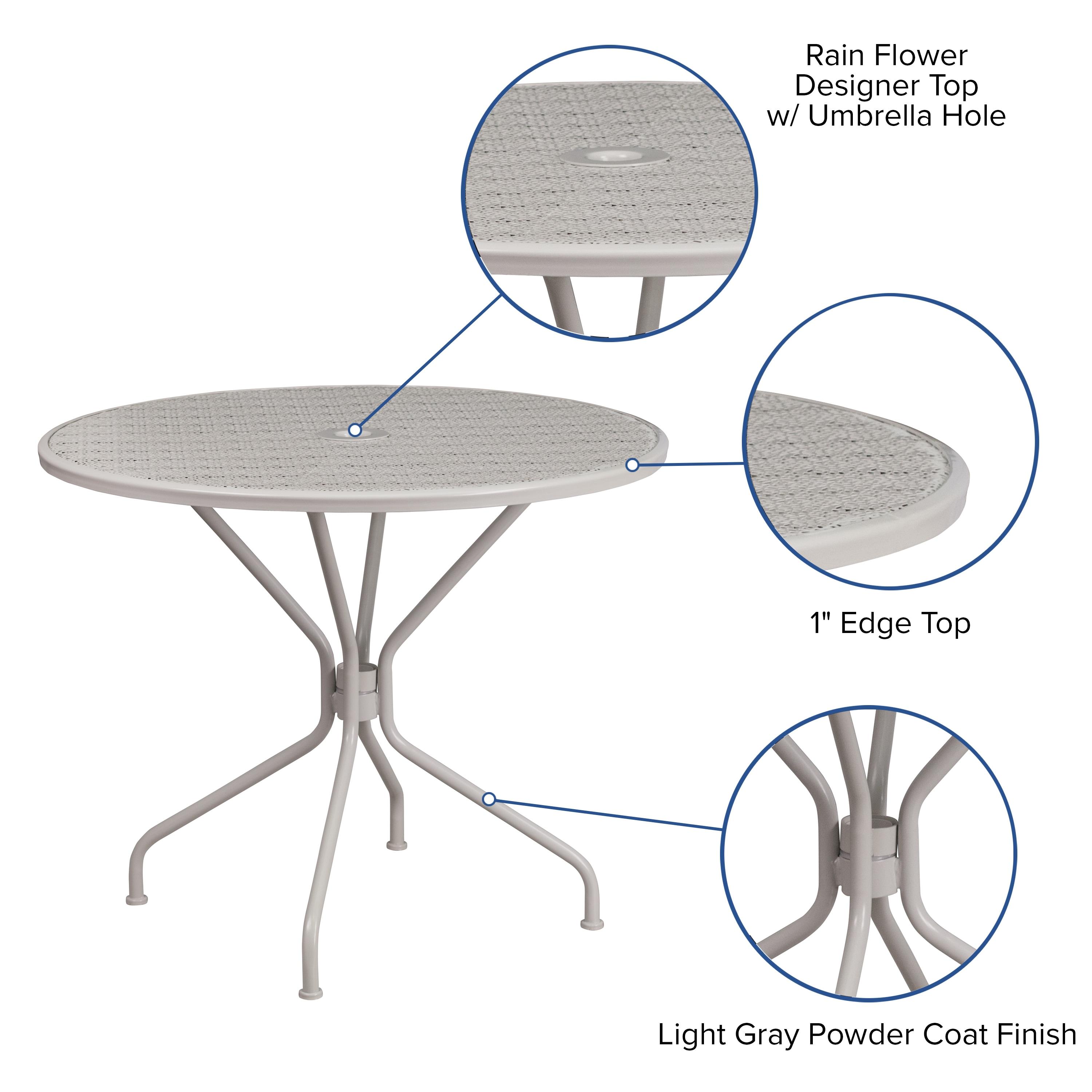 Flash Furniture Oia Commercial Grade 35.25" Round Light Gray Indoor-Outdoor Steel Patio Table with Umbrella Hole