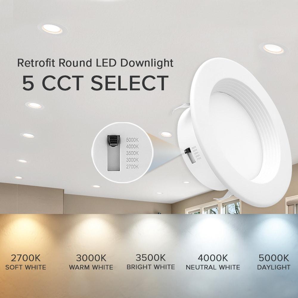 Maxxima 4" 5 CCT Retrofit Recessed LED Downlight - E-26 Quick Connect, Color Selectable 2700K-5000K (2700K/3000K/3500K/4000K/5000K), Dimmable Retrofit, 750 Lumens, Damp Rated for Kitchens - 12 Pack