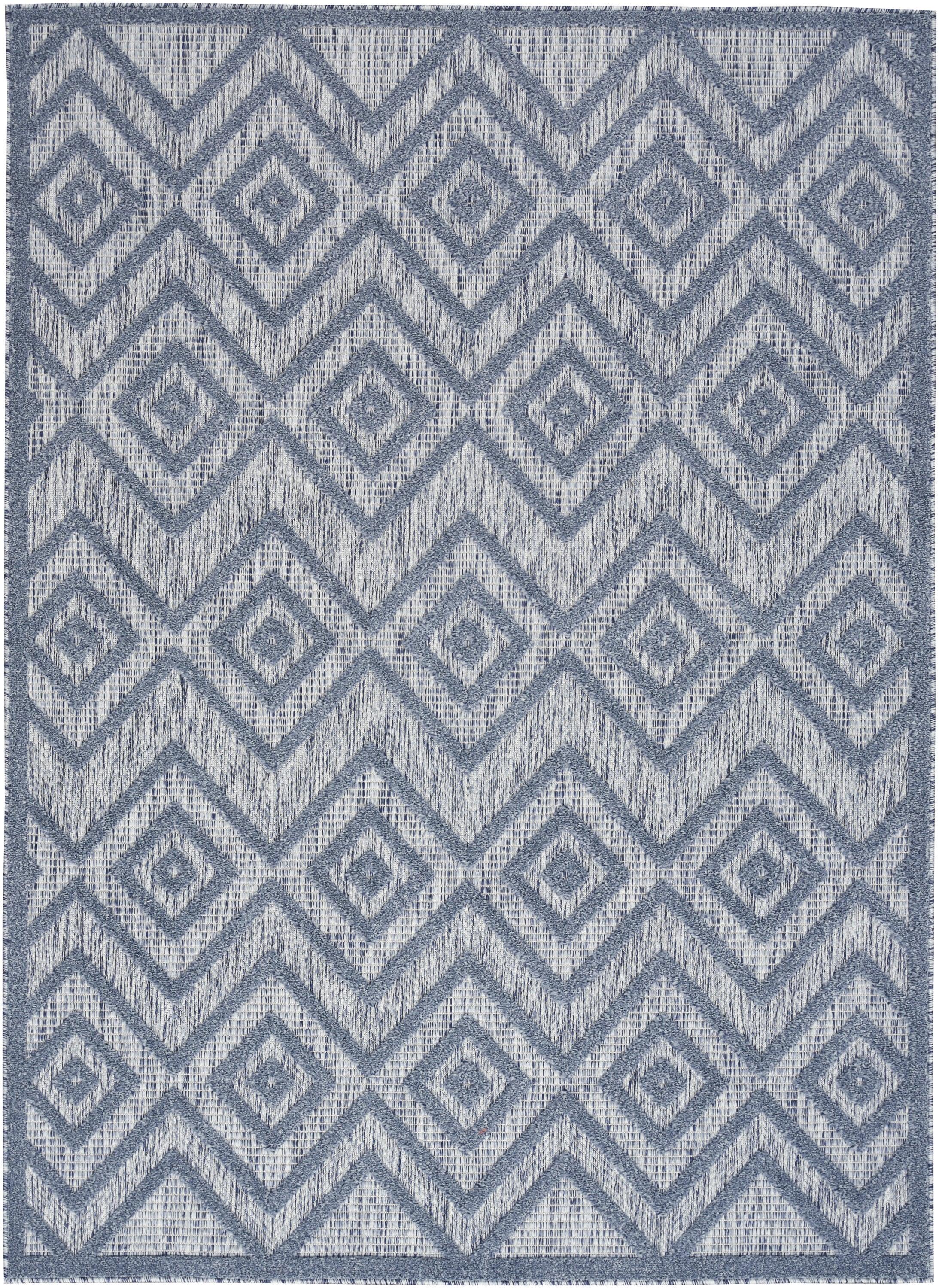 Nourison Versatile Diamond Geometric Flatweave Indoor Outdoor Area Rug Denim Blue 6' x 9'