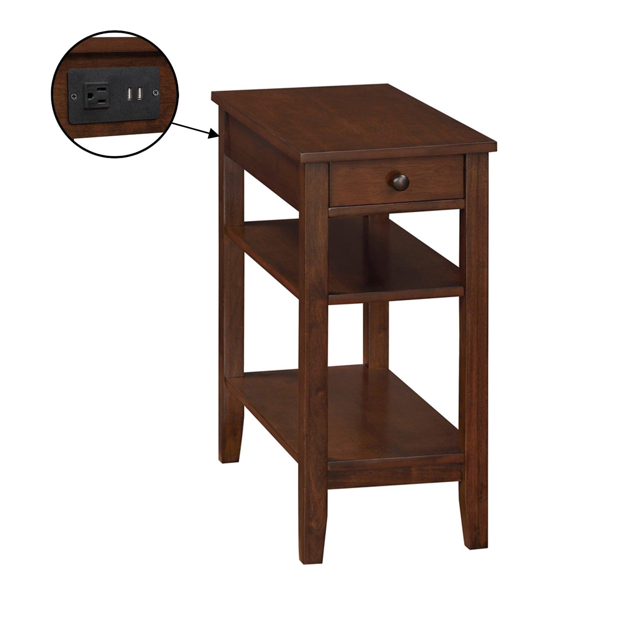 Convenience Concepts American Heritage End Table w/Charging Station and Shelves, Espresso