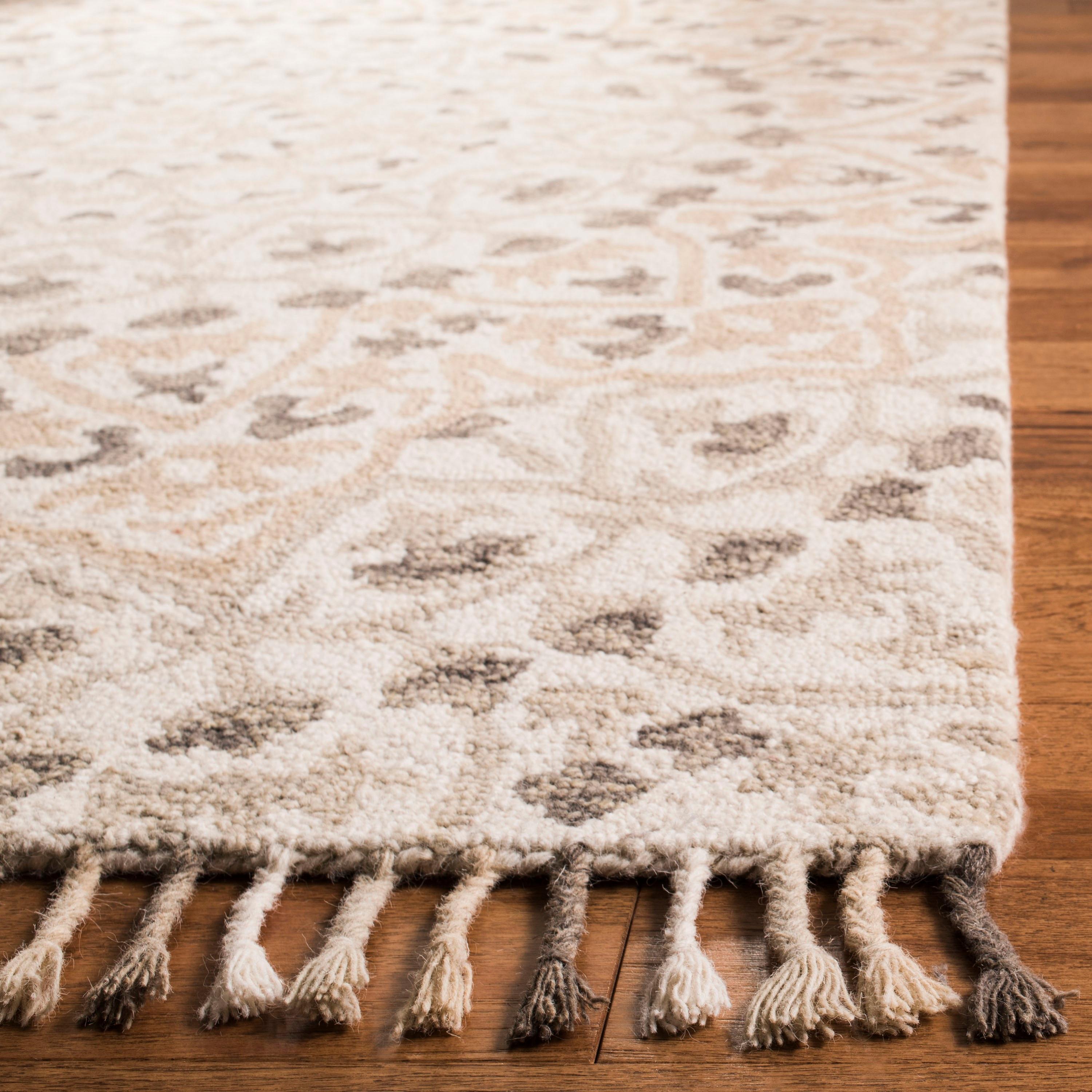 SAFAVIEH Blossom Kelvin Abstract Wool Fringed Area Rug, Ivory/Taupe, 2' x 3'