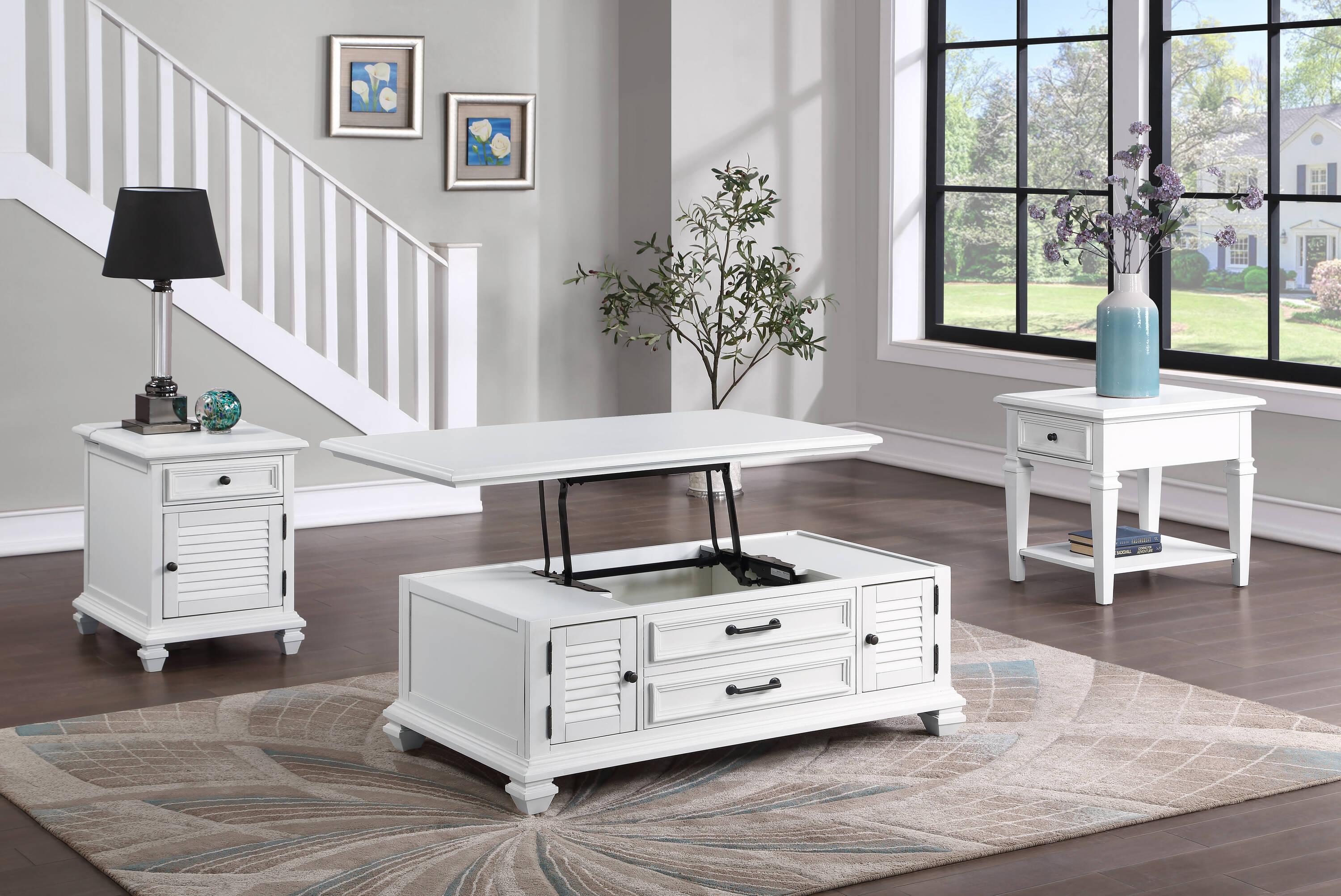 Charlestown End Table White - Steve Silver Co.: Farmhouse Style, Storage Shelf, Cottage Accent Table