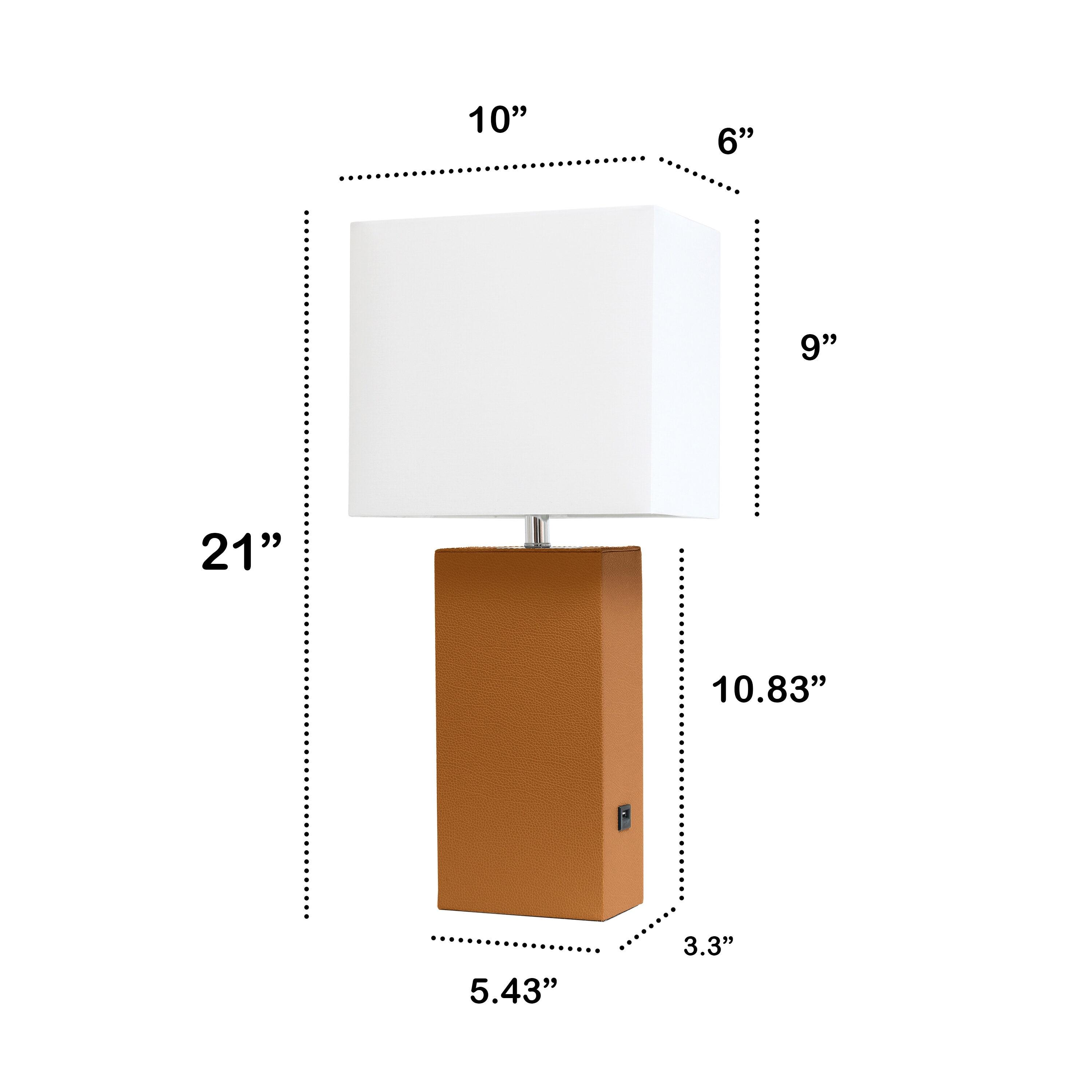21" Lexington Leather Base Modern Home Decor Bedside Table Lamp with USB Charging Port and Fabric Shade Tan/White - Lalia Home: No Assembly
