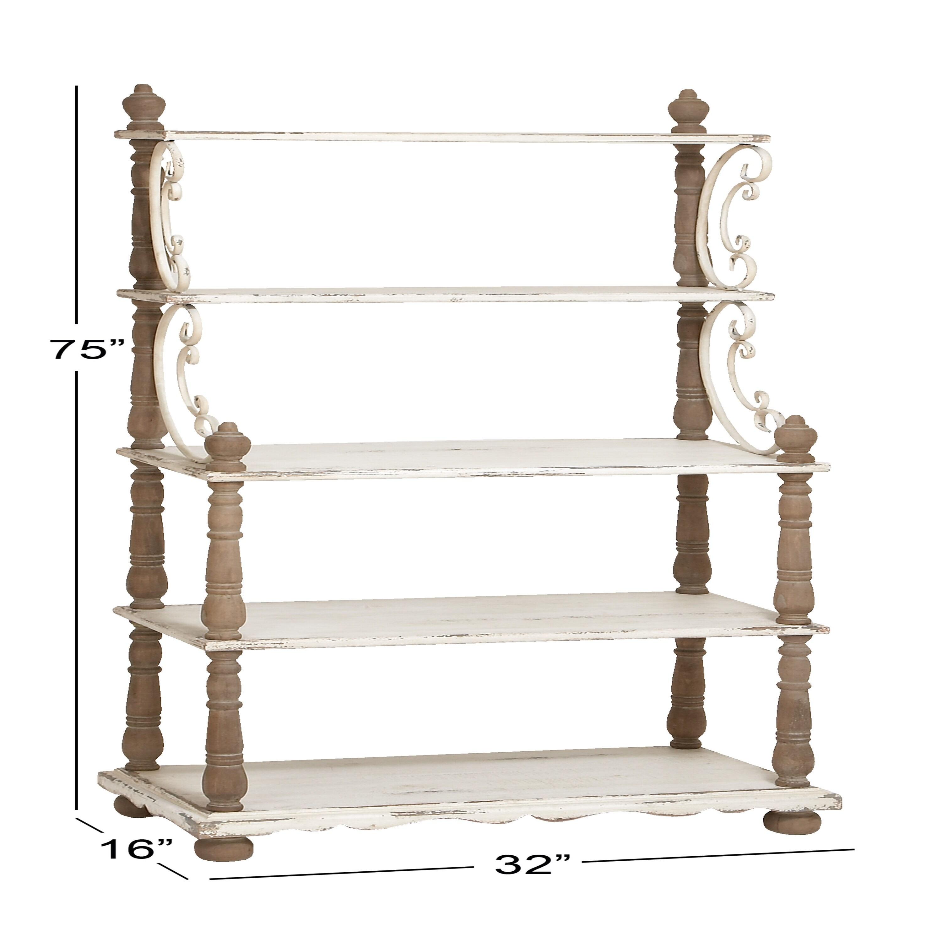 75" x 32" Farmhouse Wood Shelving Unit Off White - Olivia & May: 5-Tier Storage Bookcase