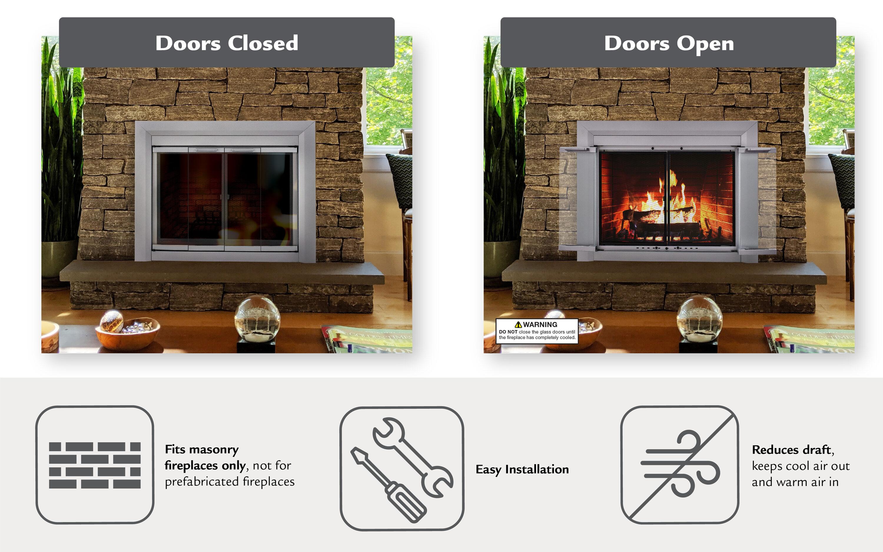 Clairmont Medium Skyline Nickel Fireplace Glass Doors