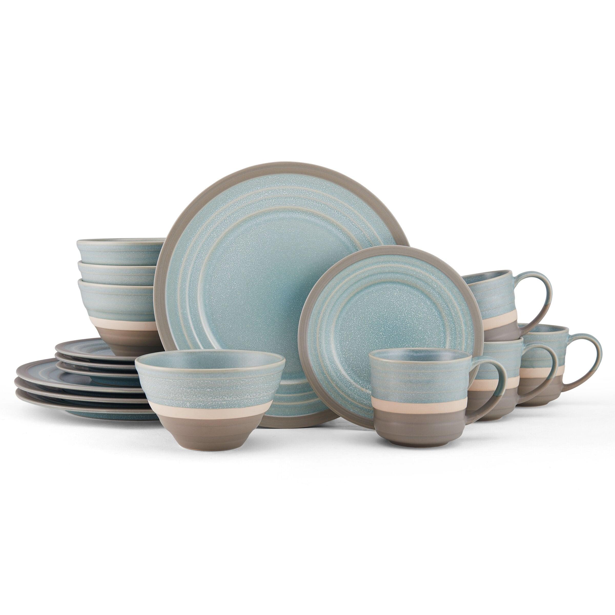 Blue and White Variegated Glaze Ceramic Dinnerware Set, Service for 4