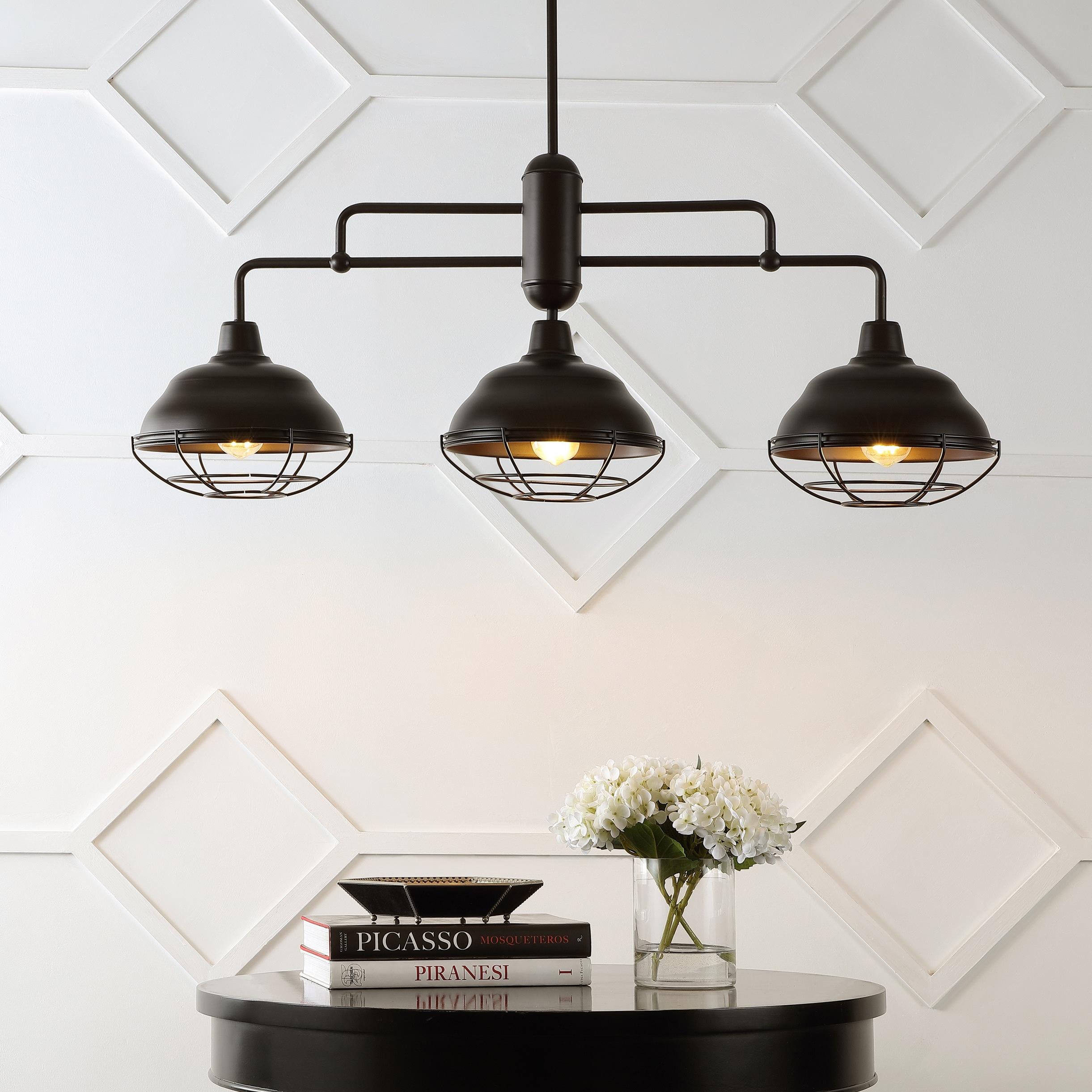 Levi 40.5" 3-Light Industrial Farmhouse Iron Linear LED Pendant, Oil Rubbed Bronze