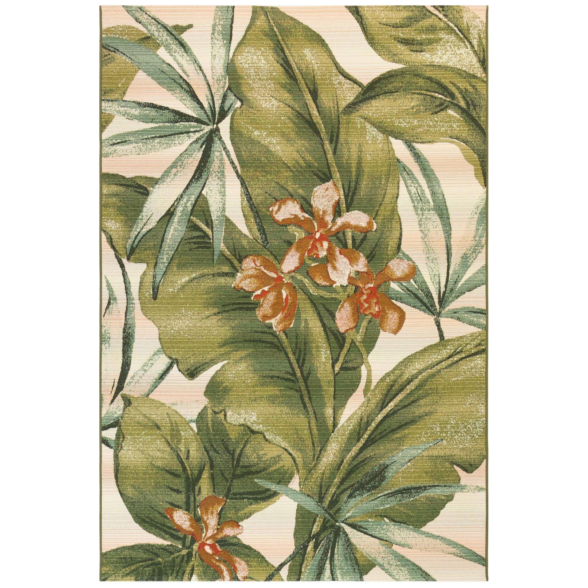 Liora Manne Marina Tropical Leaf Indoor/Outdoor Rug Cream 3'3" x 4'11"