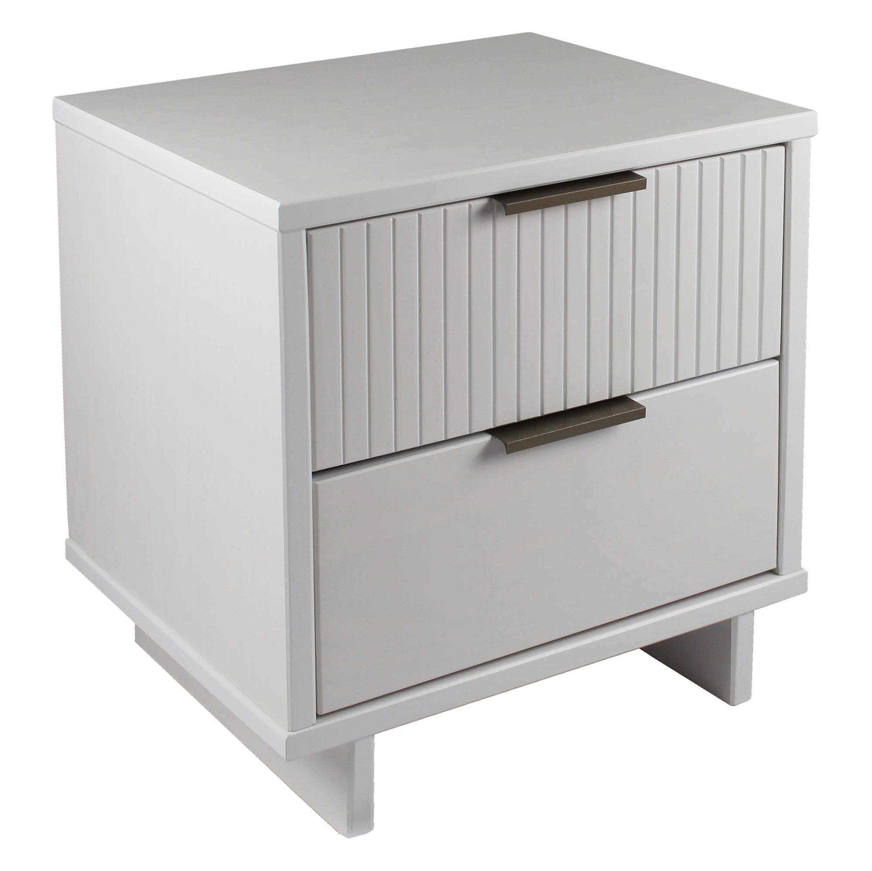 Manhattan Comfort Set of 2 Granville 2 Drawer Nightstands White: Modern Style, Pine Frame, Metal Glides, Includes Anti-Tip Hardware