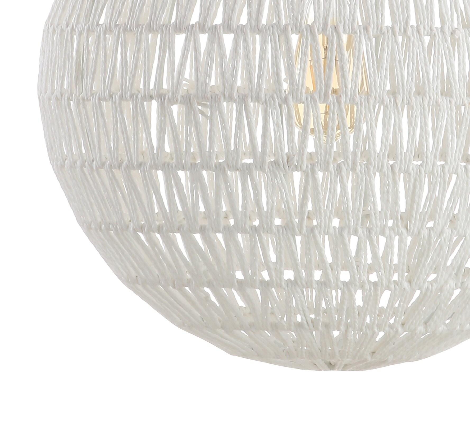 Luna 15.75" 1-Light Bohemian Modern Woven Rattan/Iron LED Pendant, White
