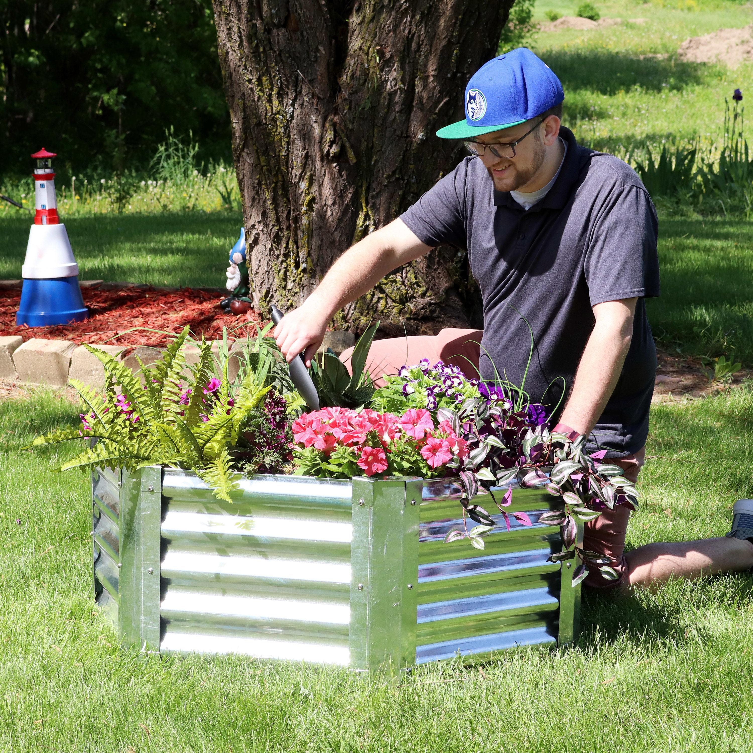 40" x 36" x 16" Hexagon Silver Galvanized Steel Raised Garden Bed