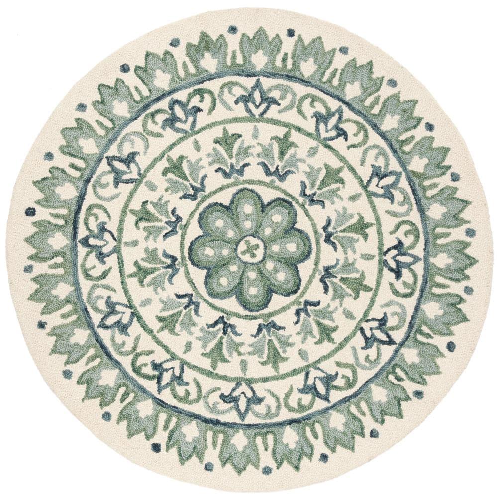 Novelty NOV607 Hand Tufted Area Rug - Ivory/Teal - 5' round - Safavieh.