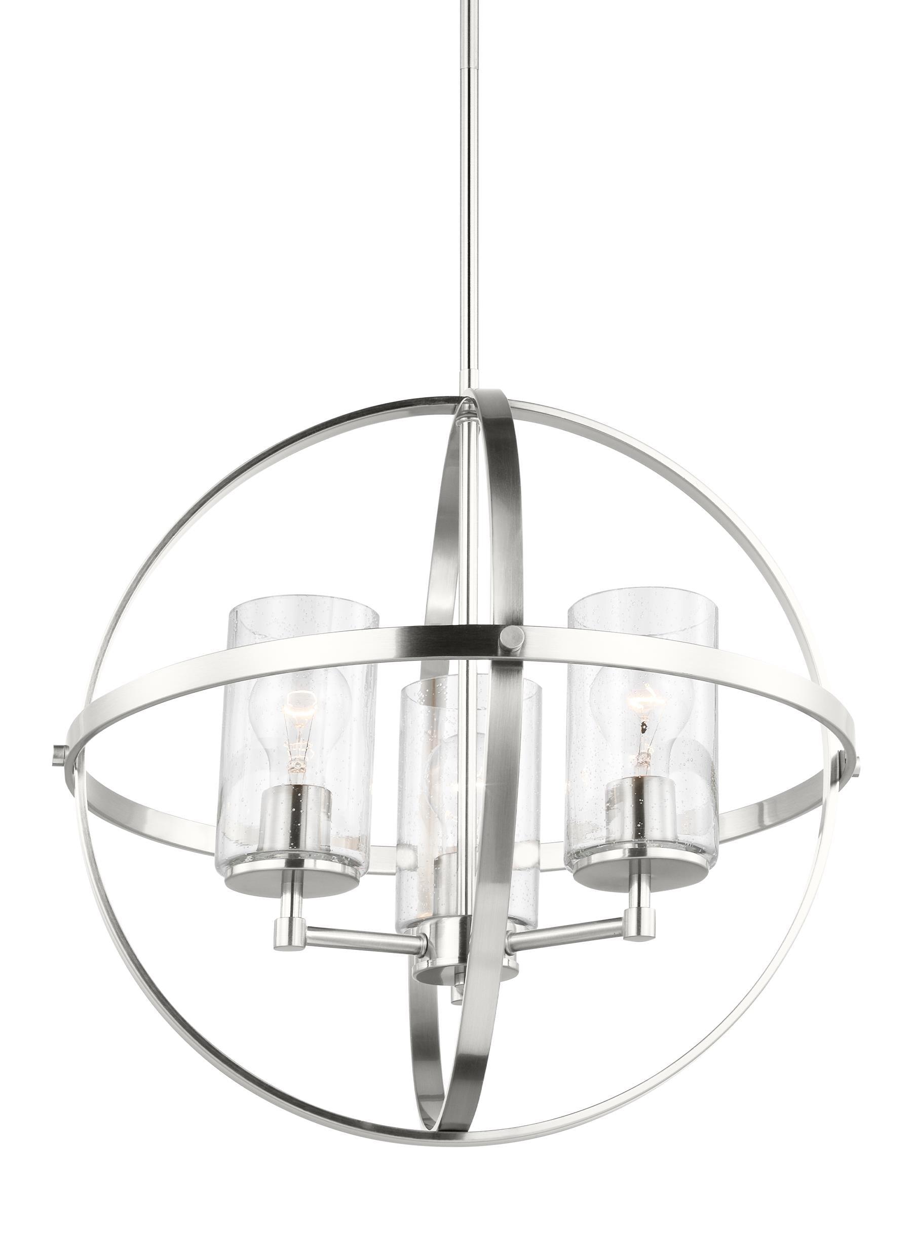 Mini Brushed Nickel Cage Pendant with Clear Seeded Glass